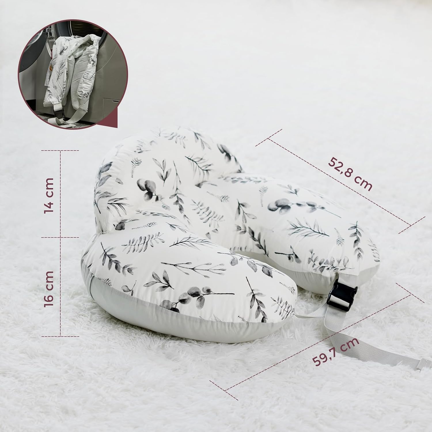 Detalle de Momcozy Cuscino per allattamento con bordo di sicurezza – Ergonomico, memory foam e fodera in cotone rimovibile
