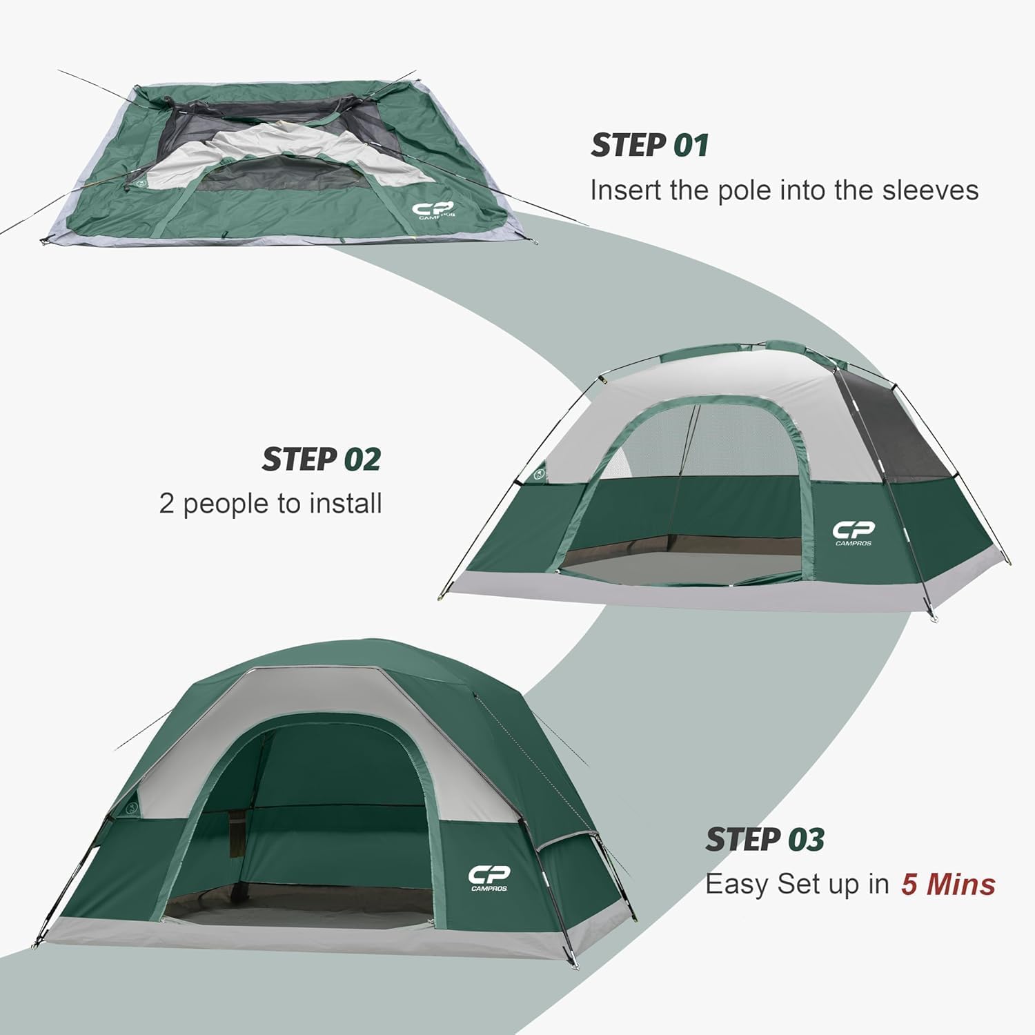 Detalle de CAMPROS CP Camping Tent 2/4/6 Person — Waterproof, Windproof Double Layer Dome Tent