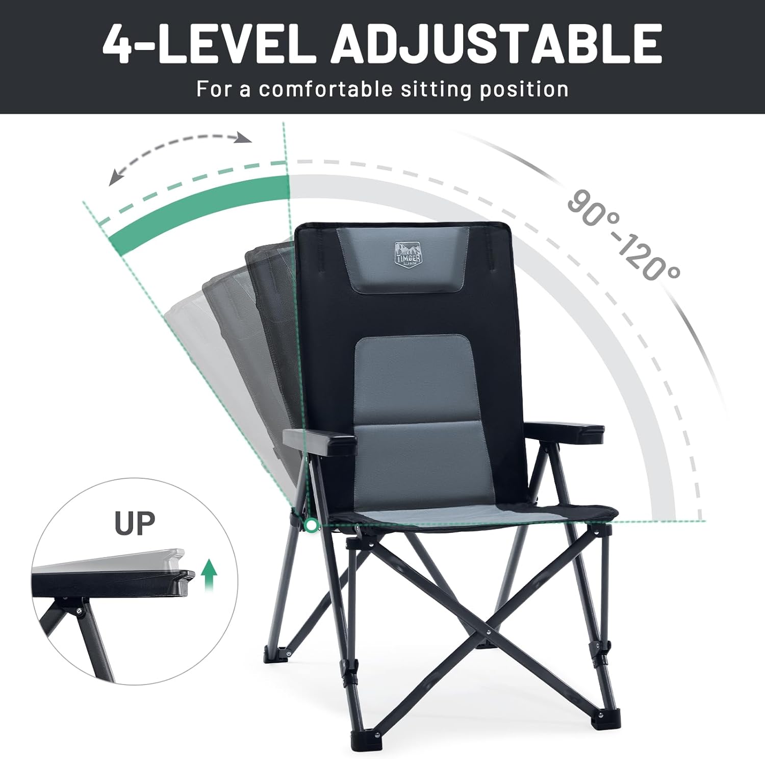 Detalle 2 de TIMBER RIDGE Folding Camping Chair: Heavy-Duty 260kg Capacity with 4-Position Recline