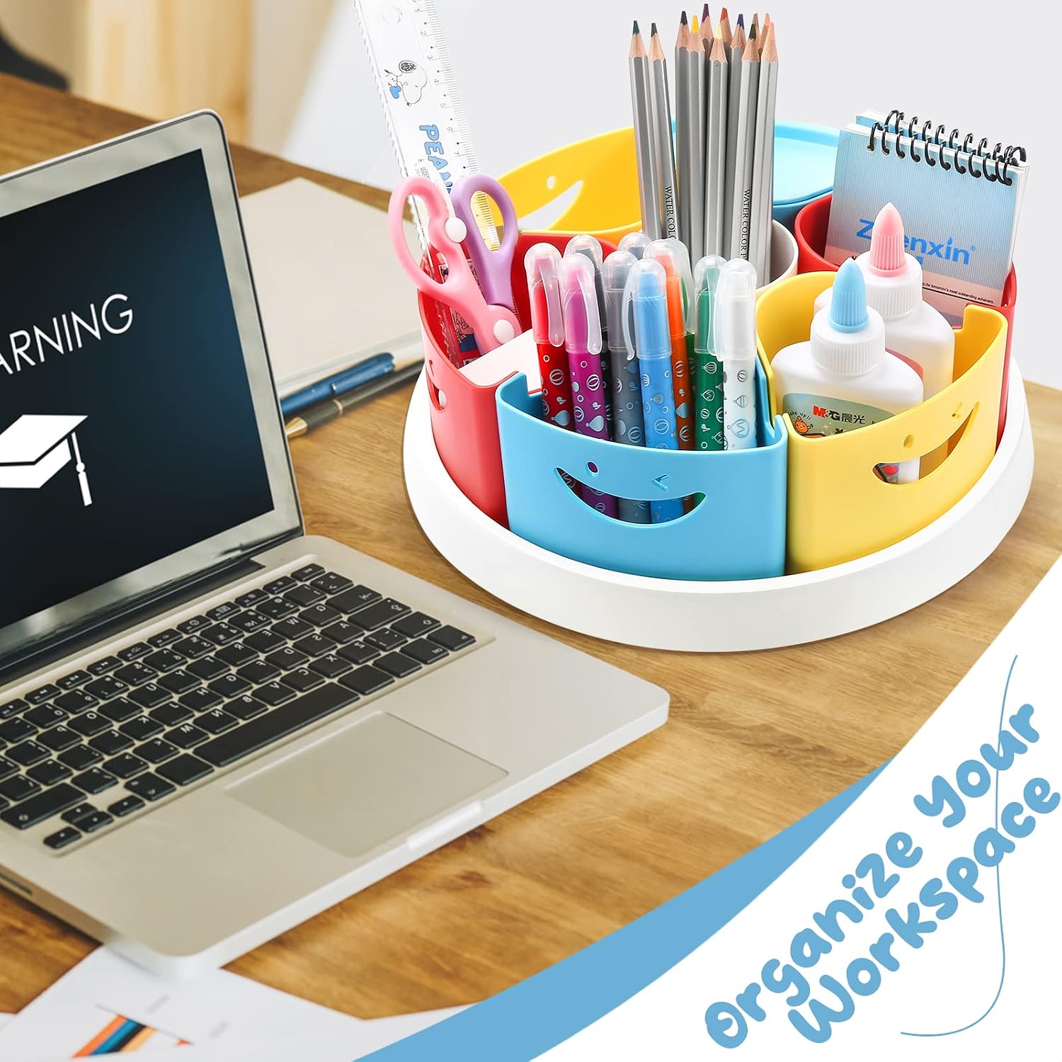 Thumbnail 6 de MeCids Drehteller-Organizer für Büro und Schule – 360° drehbar, 7 abnehmbare Fachteile, Handyhalterung, robustes ABS