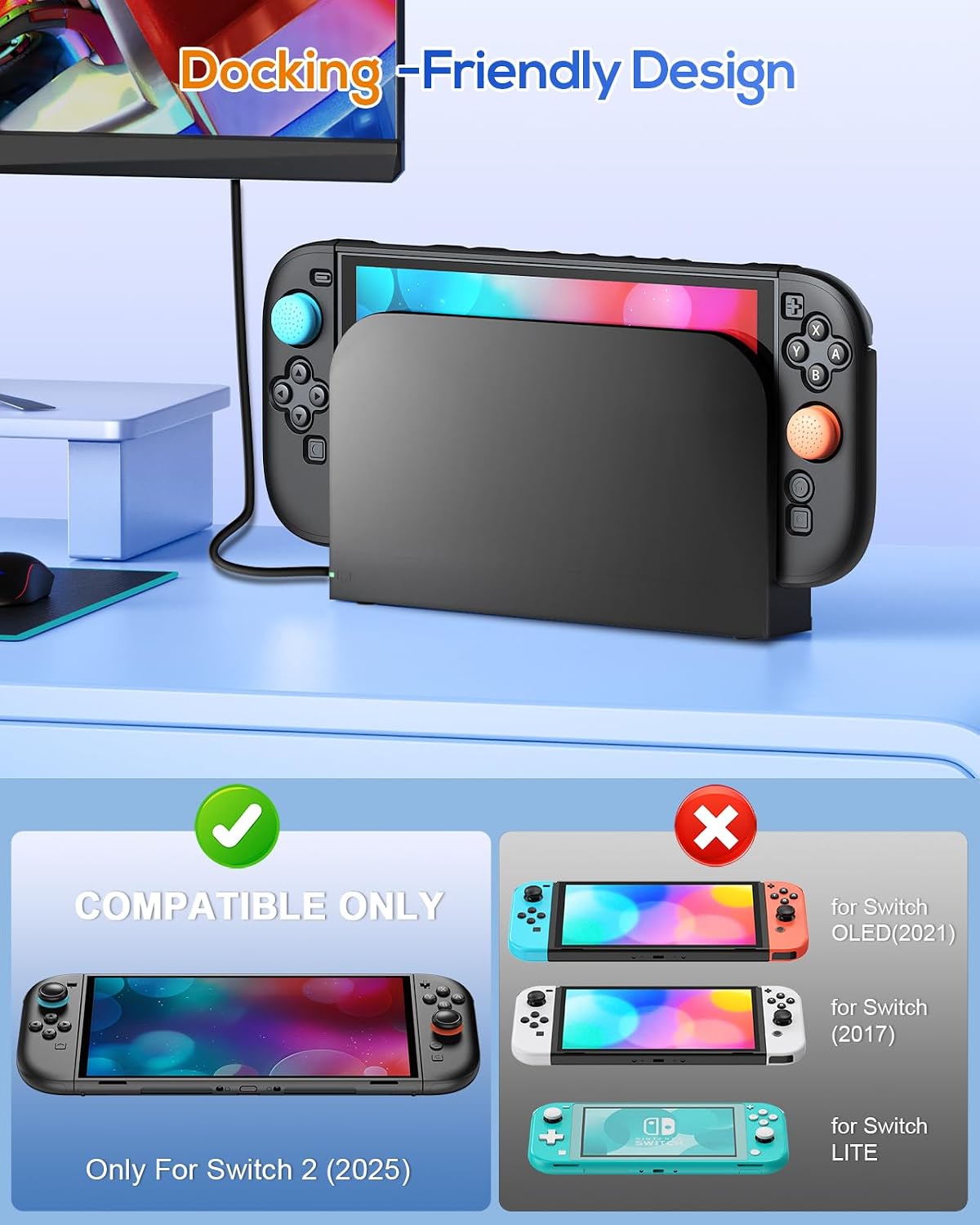 Detalle 2 de FYOUNG Protective Case for Nintendo Switch 2 (2025) – slim hard shell with screen protectors & 8 thumb grips