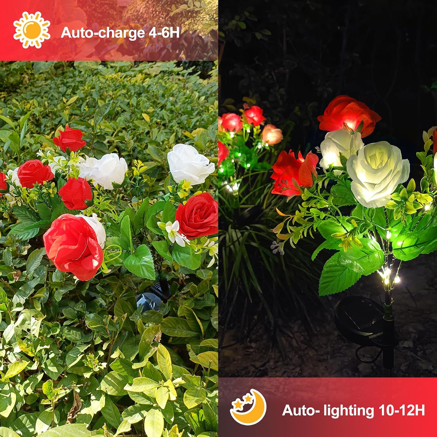 Detalle 2 de 2 Pack Rose Solar Flower Outdoor Lights for Garden — IP65 Waterproof, Rose Petal Design (Red)