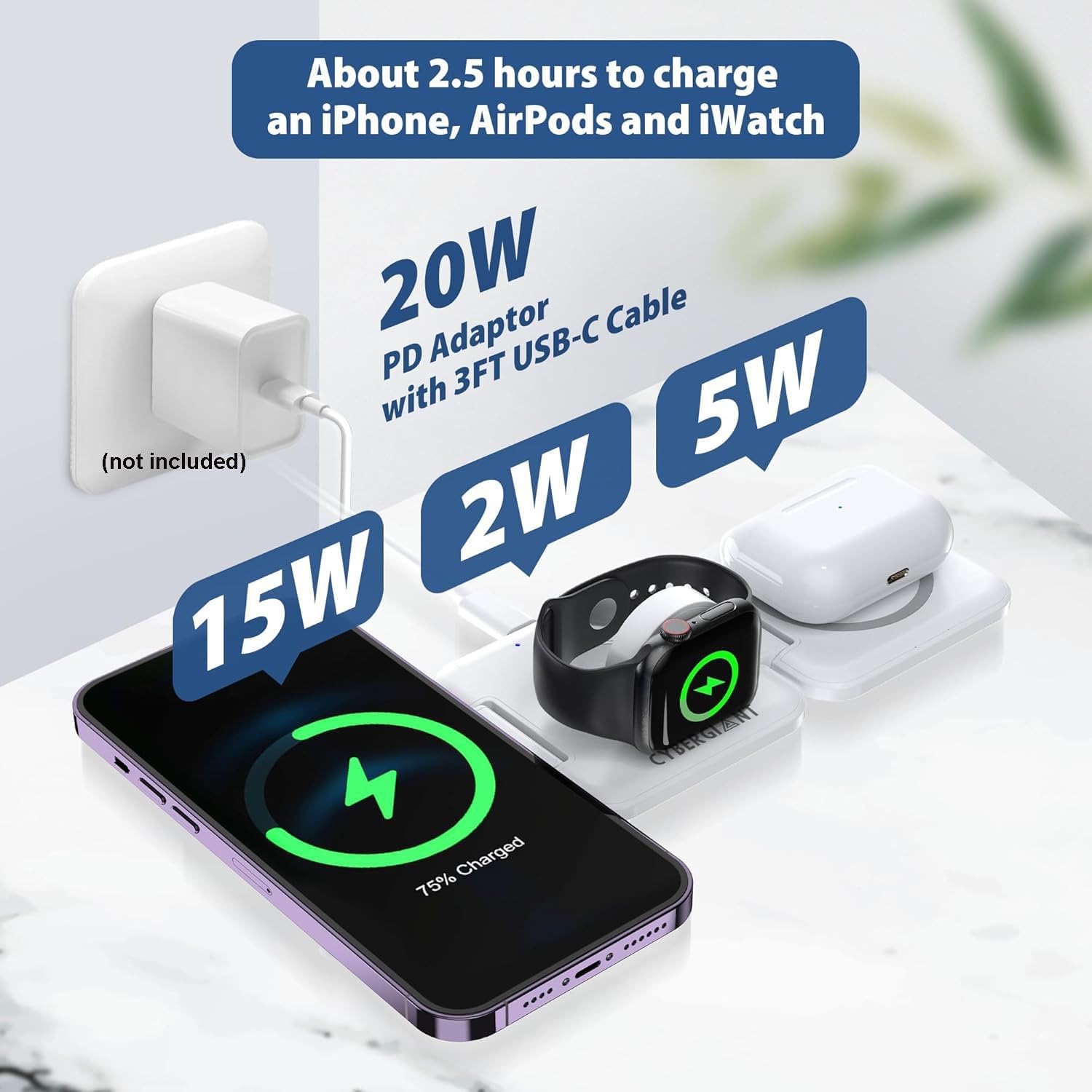 Detalle de 3-in-1 Wireless Charging Station, 15W