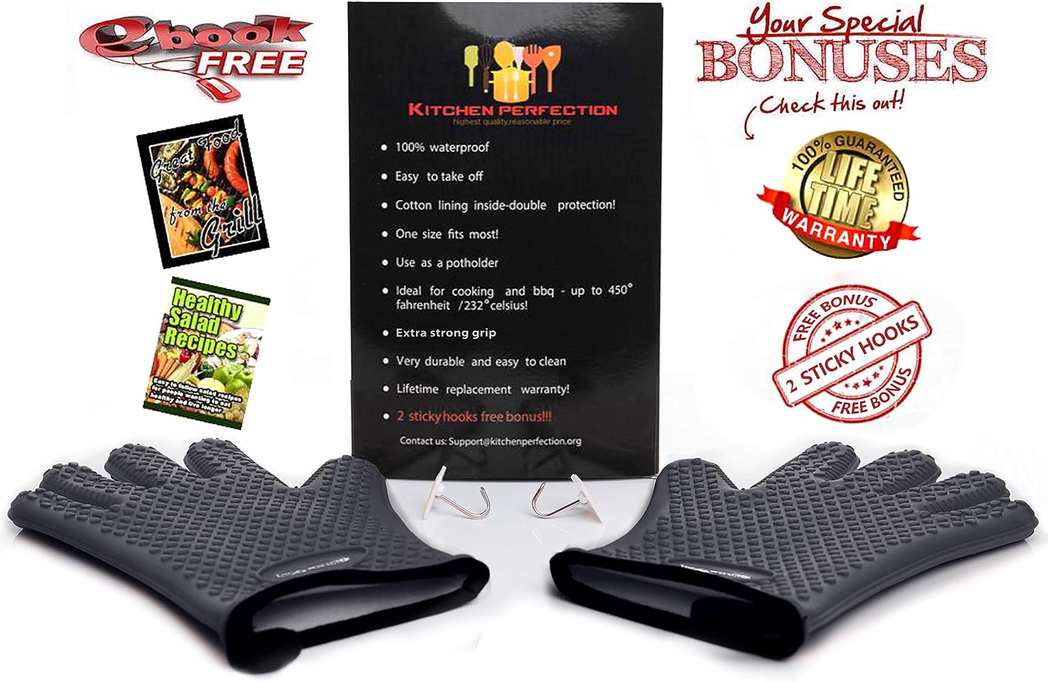 Thumbnail 1 de Kitchen Perfection Silicone BBQ Oven Gloves, Heat-Resistant to 500 Degrees