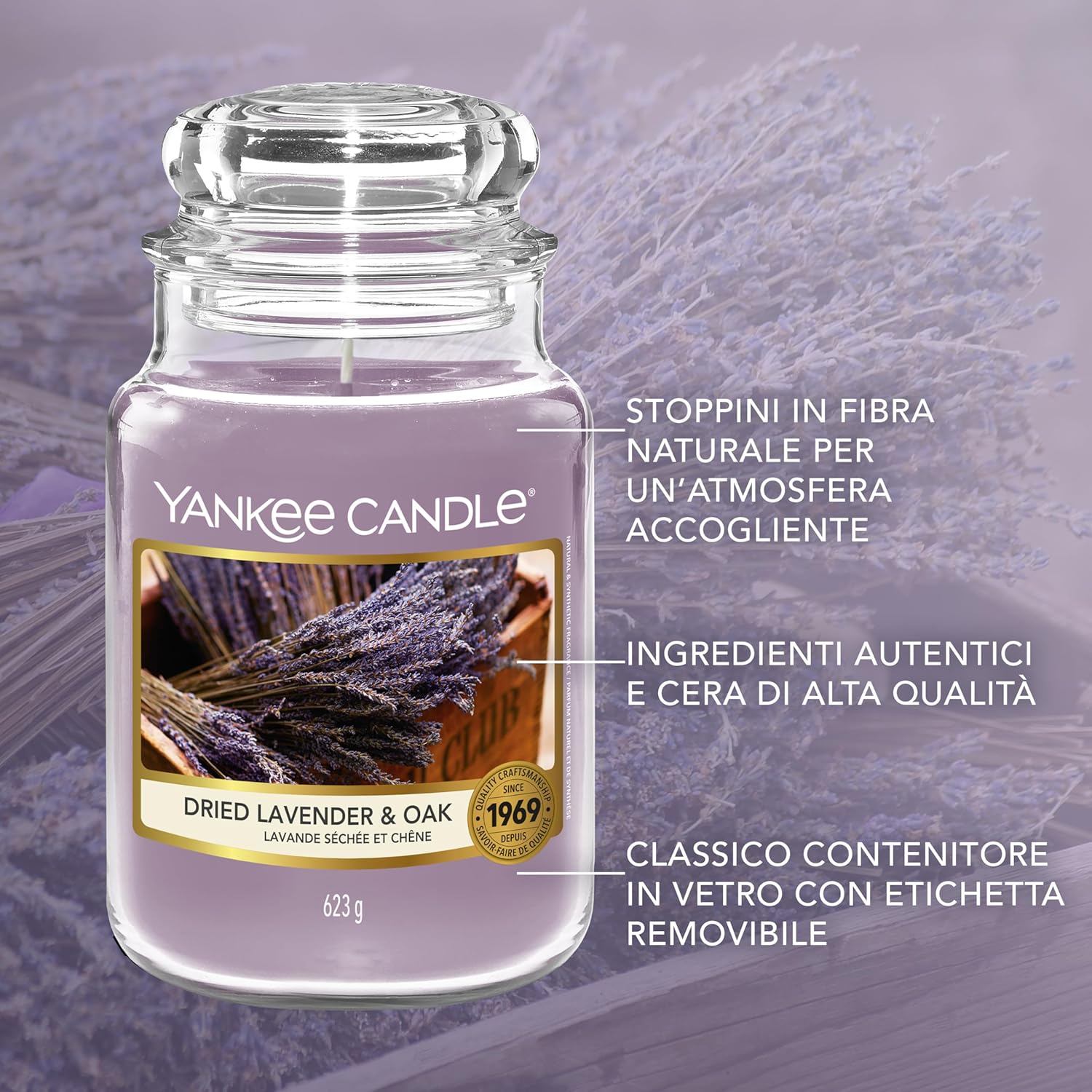 Detalle 2 de Yankee Candle Lavanda Essiccata e Quercia Candela a lunga combustione