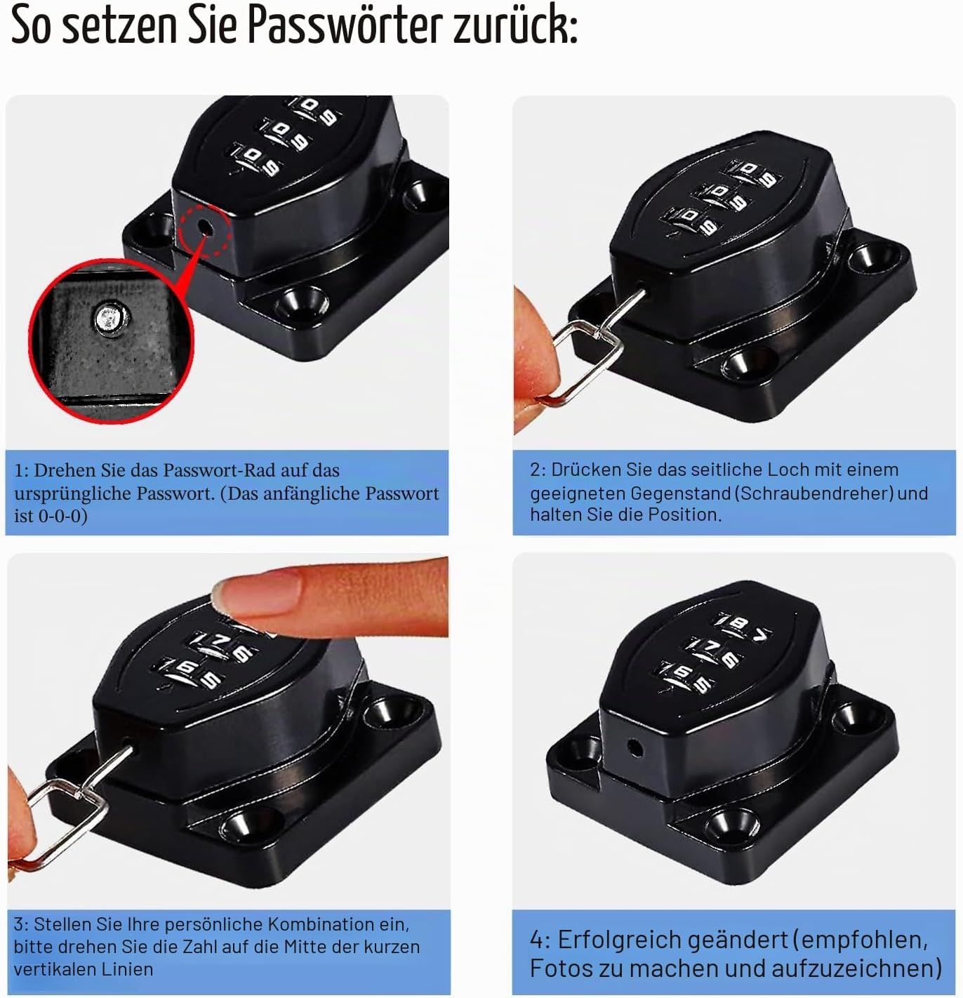 Thumbnail 4 de Schlüsselloses Schrank-Kombinationsschloss, 3-stelliges Zahlenschloss – Drehknauf, vielseitig einsetzbar für Schränke, Türen, Scheunen und Badezimmer