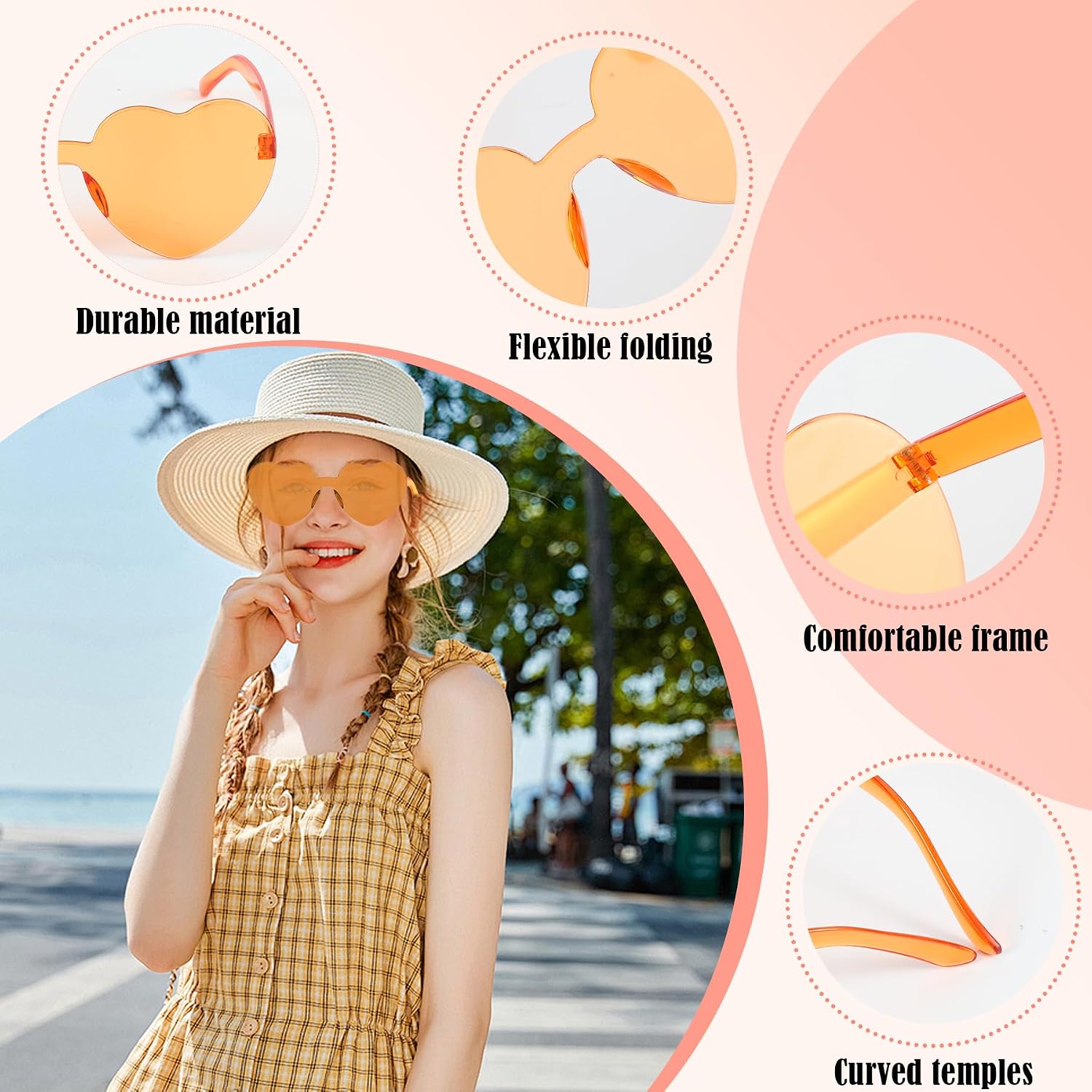 Detalle 2 de Amicably Heart Shaped Sunglasses 16 Pcs – Colourful Frameless Heart Shades Pack