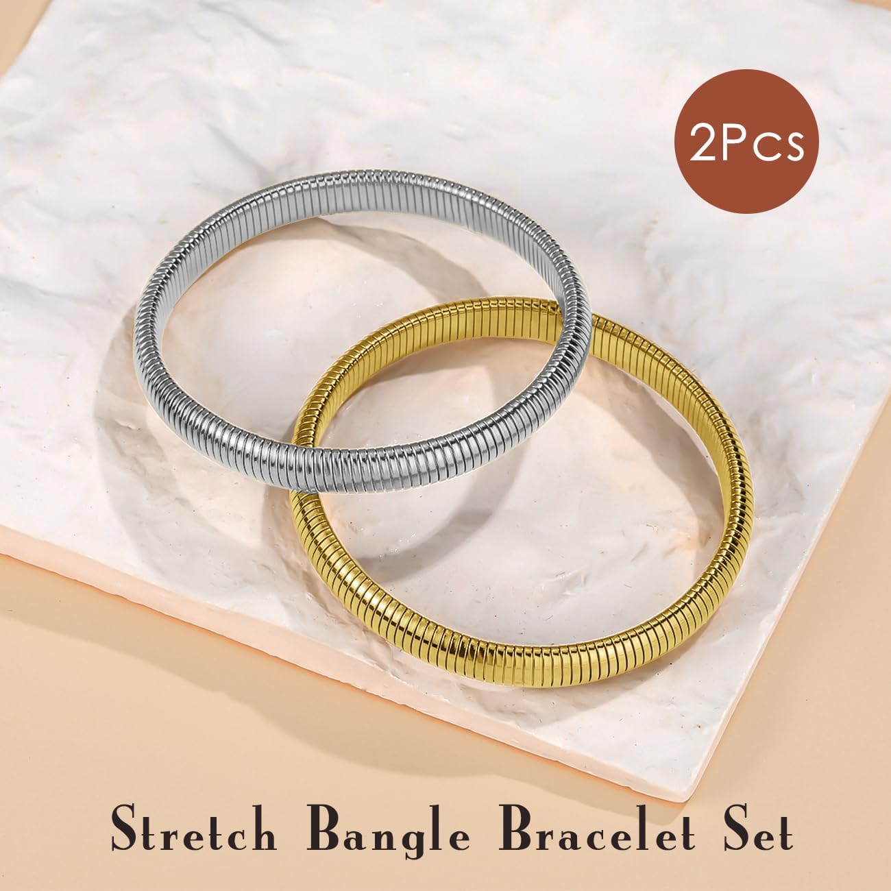 Thumbnail 5 de Emibele Armband-Set (3 Stück) mit 18 Karat vergoldetem Edelstahl, 8 mm, stapelbar