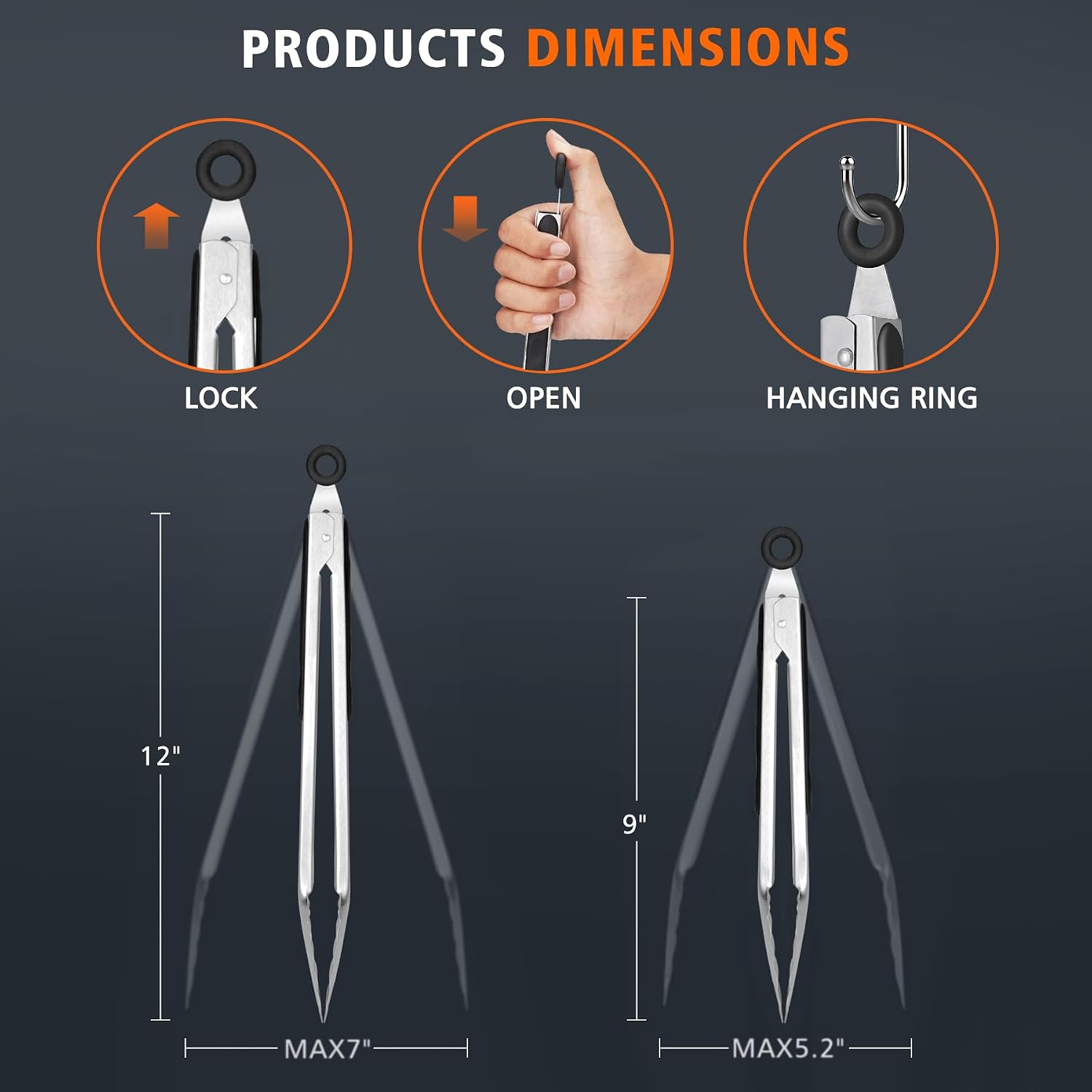 Thumbnail 2 de Hotec Kitchen Tongs 9in & 12in Stainless Steel