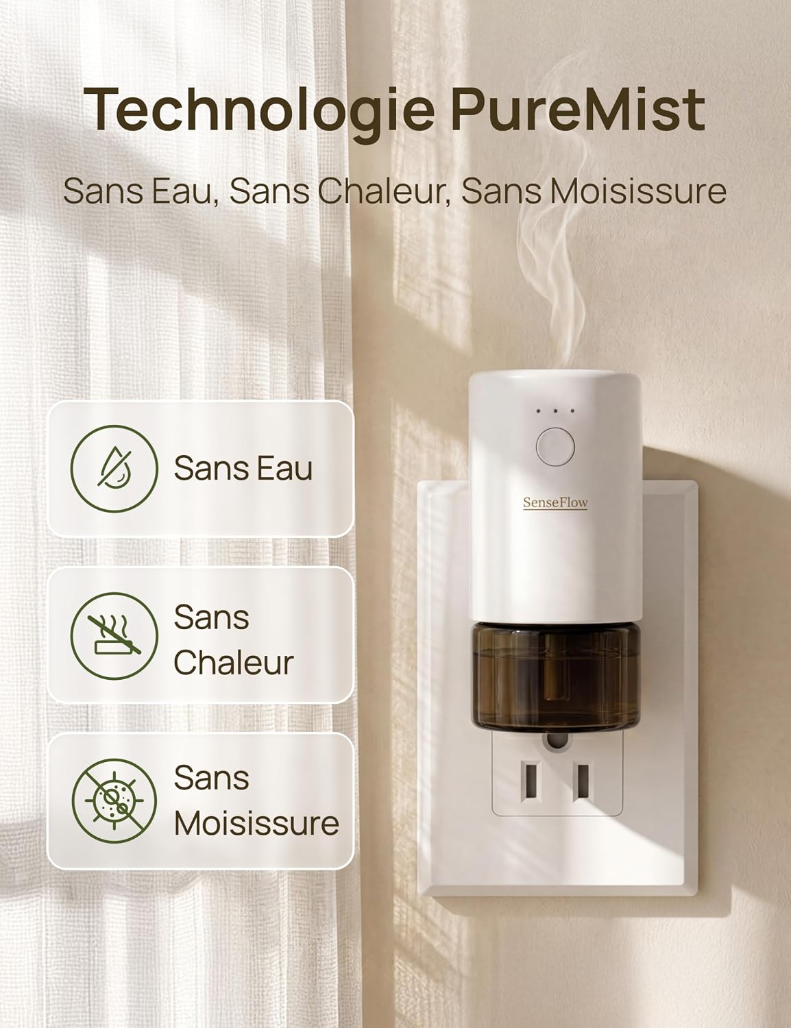 Detalle 2 de SenseFlow Diffuseur Huiles Essentielles SF101 Pro – Jasmine Berry Bloom, Ultra-sonique sans eau