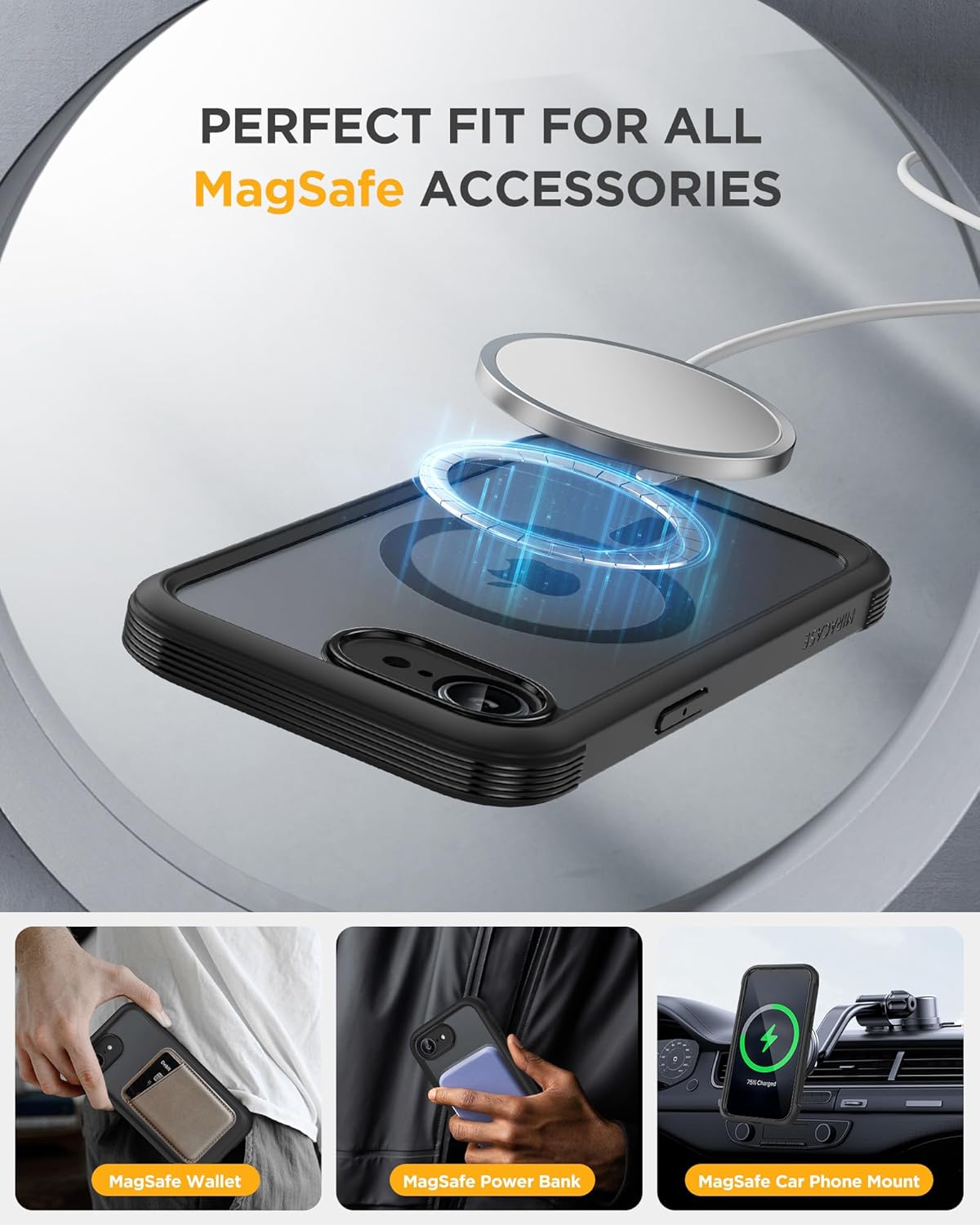 Detalle de Miracase iPhone 17e/16e Case with Built-in Privacy Screen Protector, MagSafe Ready