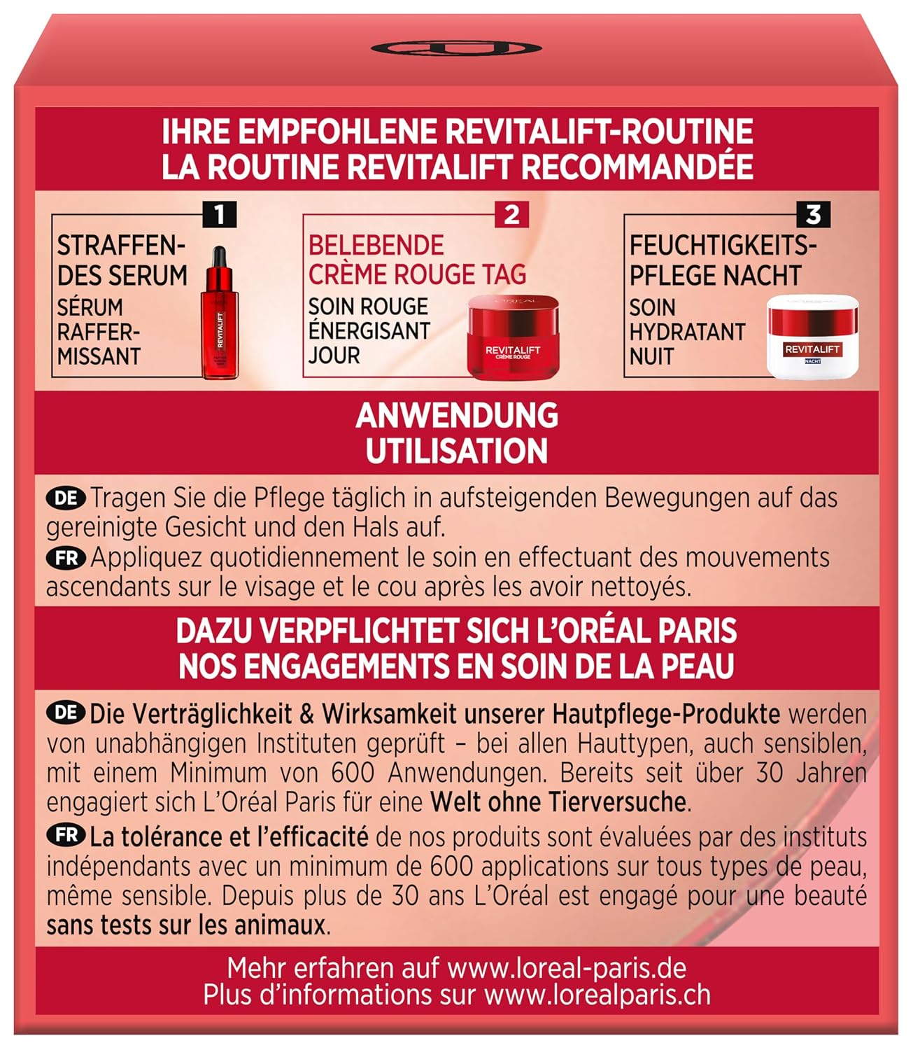 Detalle 2 de L’Oréal Paris Revitalift Créme Rouge Tagespflege – Straffende Pflege mit Soja-Proteinen & Hefe-Extrakt (50 ml)