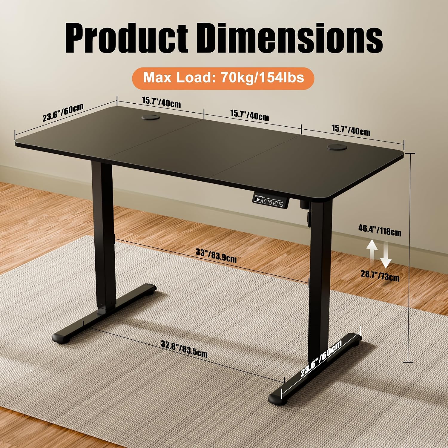 Detalle de ERGOMAKER SM205-120-BFBD elektrisch zit-sta bureau 120 x 60 cm, zwart