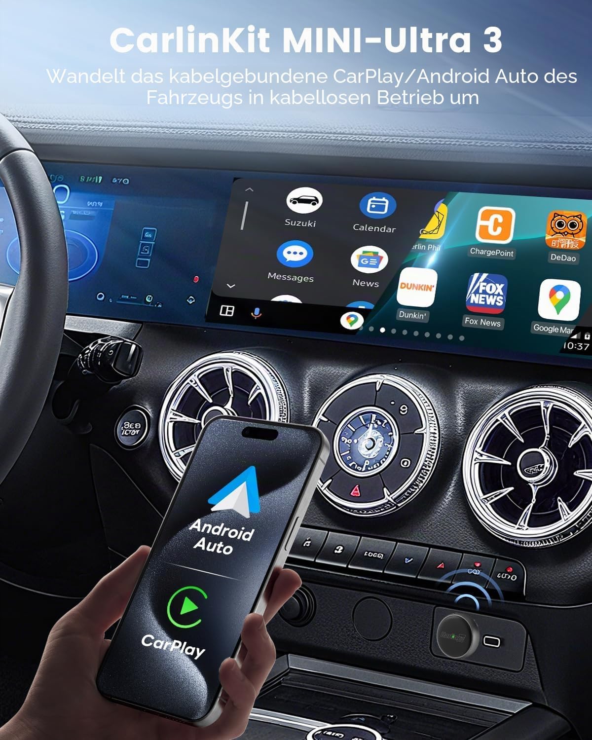 Detalle 2 de CarlinKit MINI Ultra3 kabelloser CarPlay- und Android-Auto-Adapter (Plug-and-Play)
