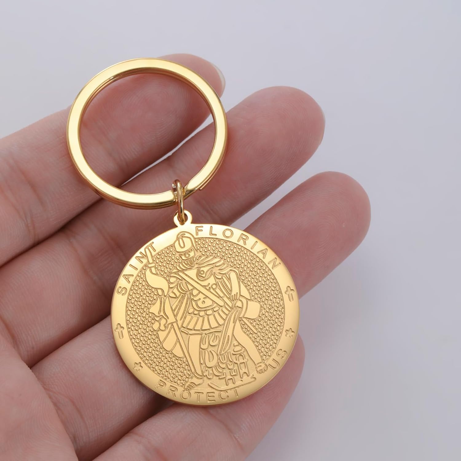 Thumbnail 1 de EUEAVAN St. Florian Schlüsselanhänger – Schutzpatron der Feuerwehrleute, doppelseitige Heiligenmedaille