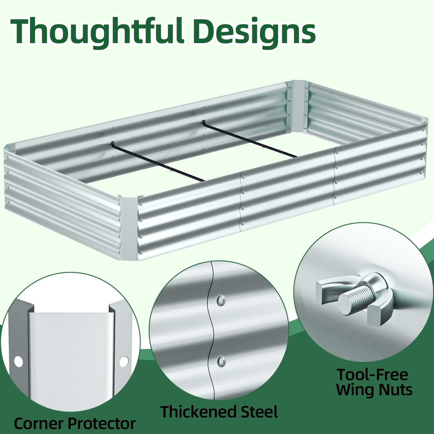 Detalle de Ohuhu GGH-20 Raised Garden Bed with Cover, Galvanized Steel, 8 × 4 × 1 ft