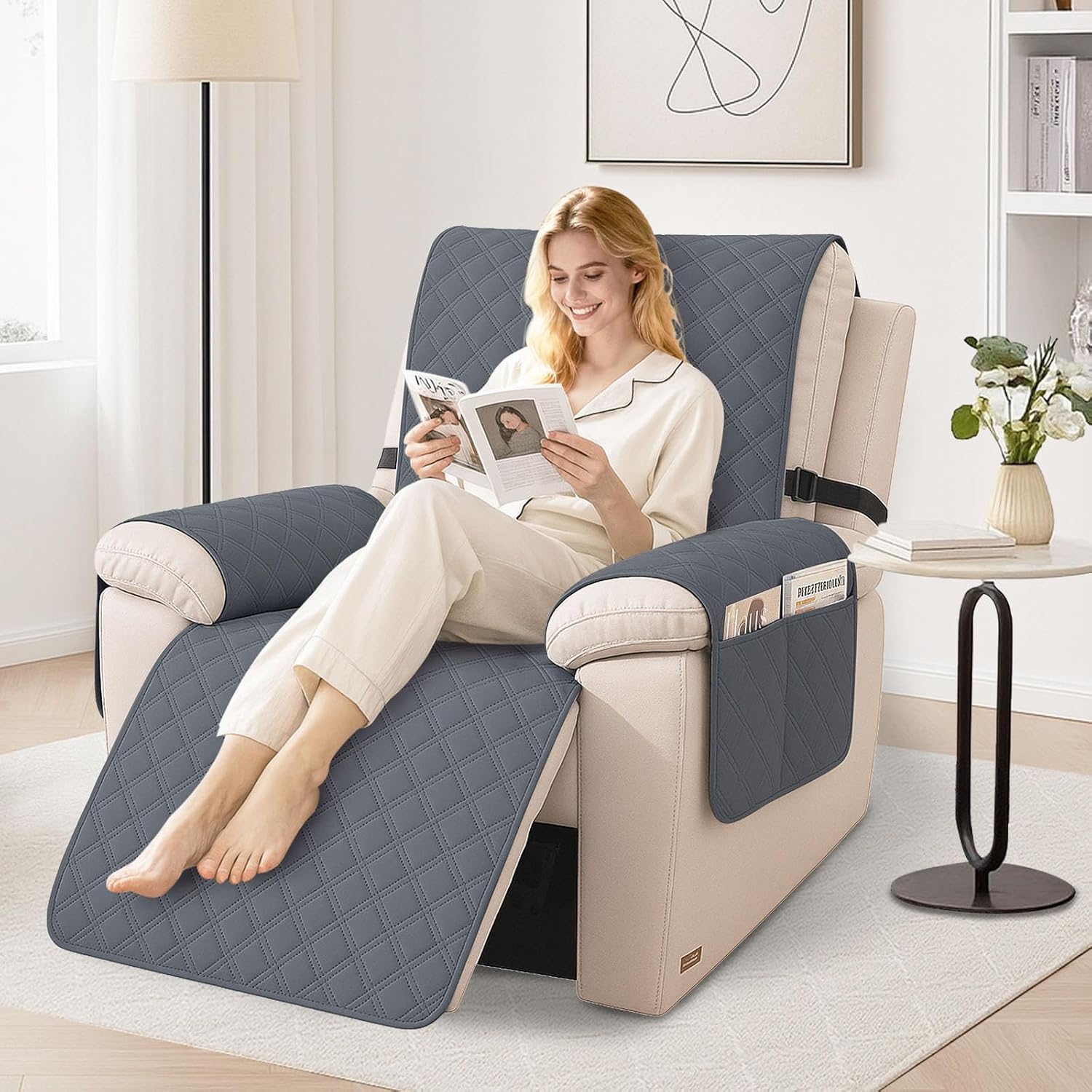 Detalle 2 de YSTELLAA Housse Fauteuil Relax 1 Place – Housse imperméable et antidérapante (gris foncé)