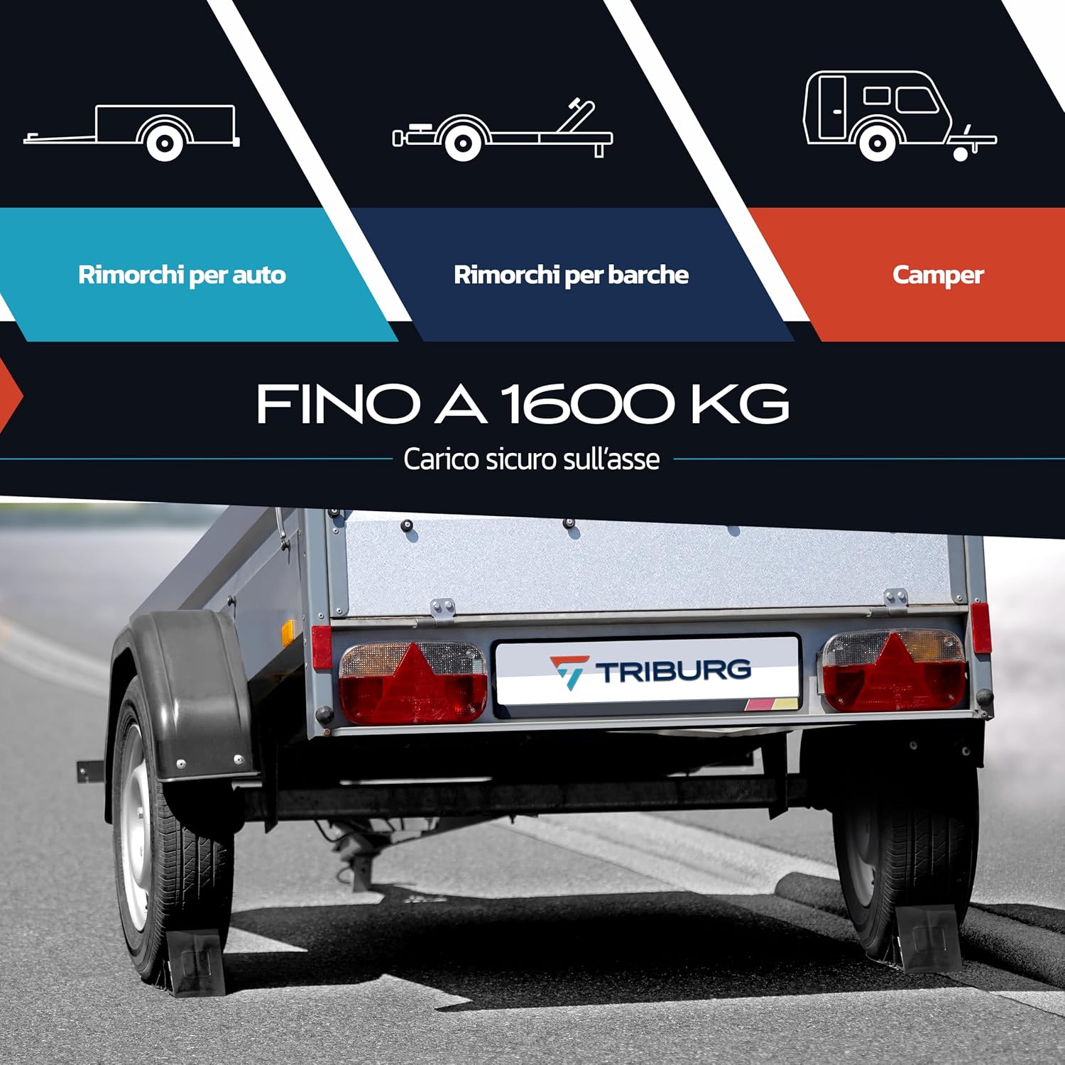 Detalle de Cunei per ruote TRIBURG con supporto (set da 2) per rimorchi, caravan e camper fino a 1600 kg