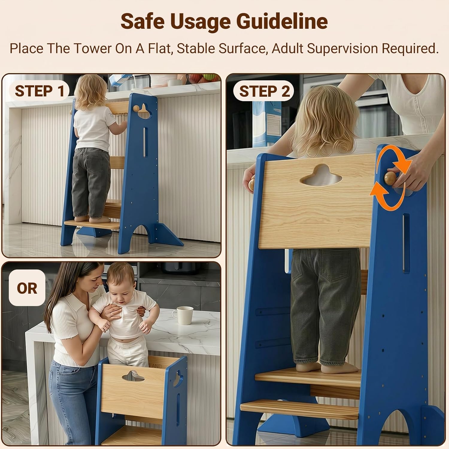 Thumbnail 5 de COSYLAND CS000132-5-US-GD Toddler Kitchen Tower, 3-Level Adjustable Wood