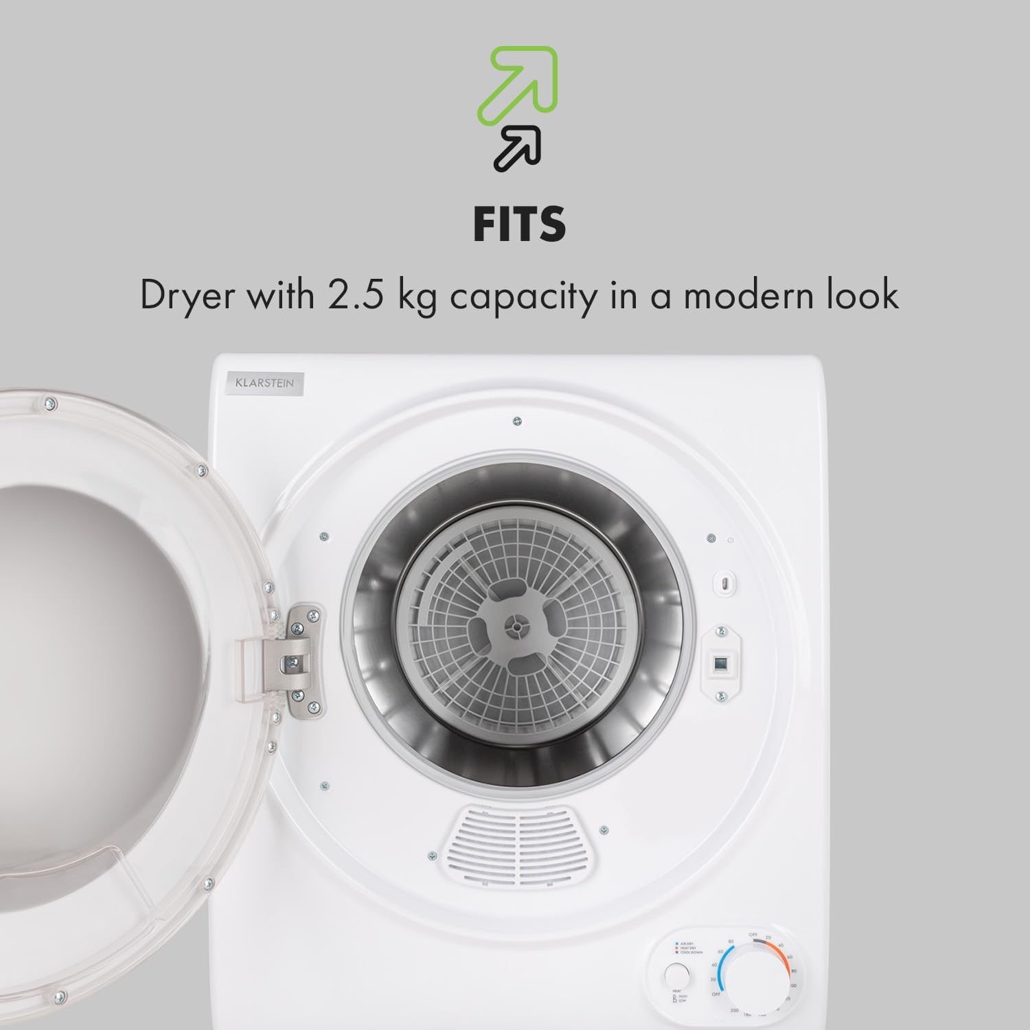 Detalle de Klarstein Jet Set 2500 compact vented tumble dryer, 2.5 kg, 850 W