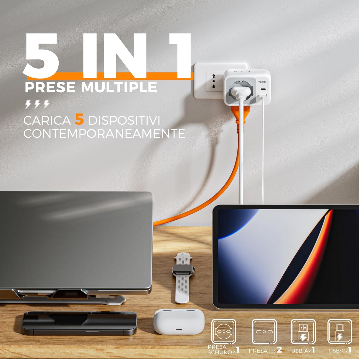Thumbnail 1 de TESSAN Presa Multipla 2500W con USB C