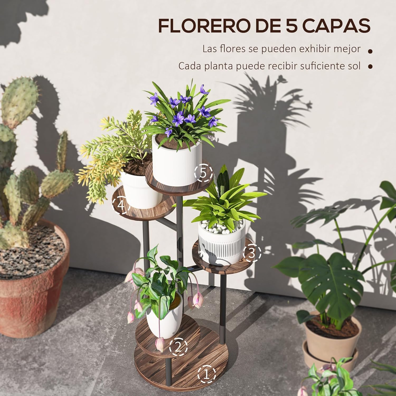 Thumbnail 2 de Outsunny Estantería para Plantas 5 Niveles Madera y Acero 🌱