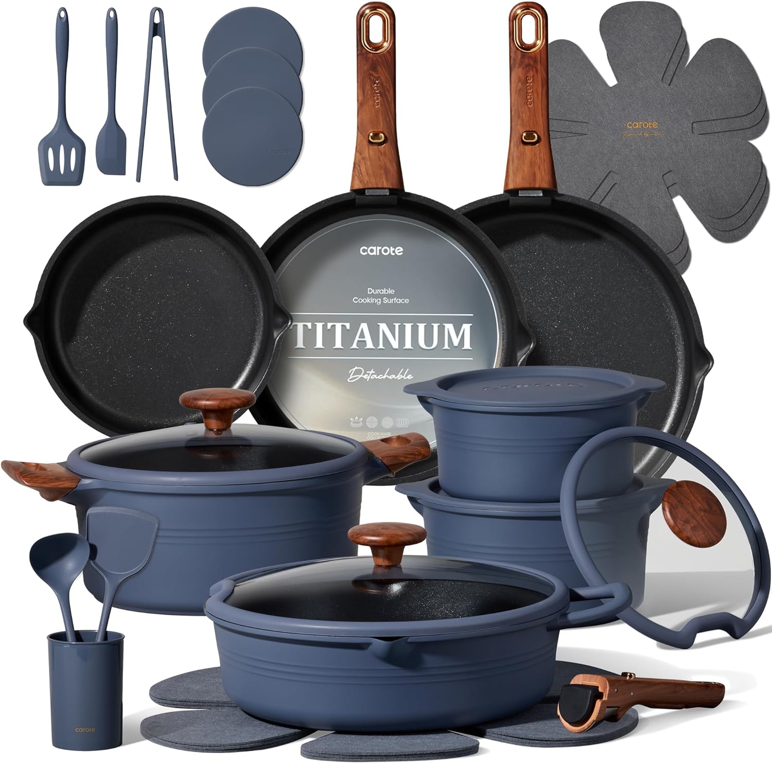 Detalle de CAROTE 30-Piece Titanium Cookware Set with Detachable Handle