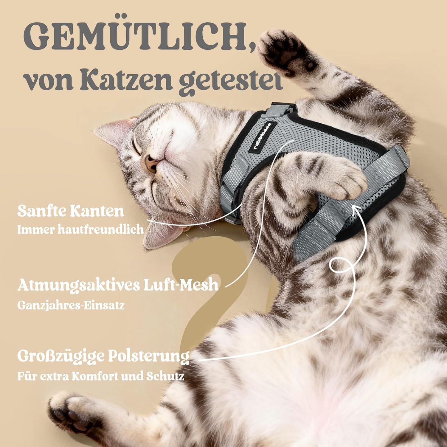 Detalle 2 de rabbitgoo Katzengeschirr mit Leine Grau XS