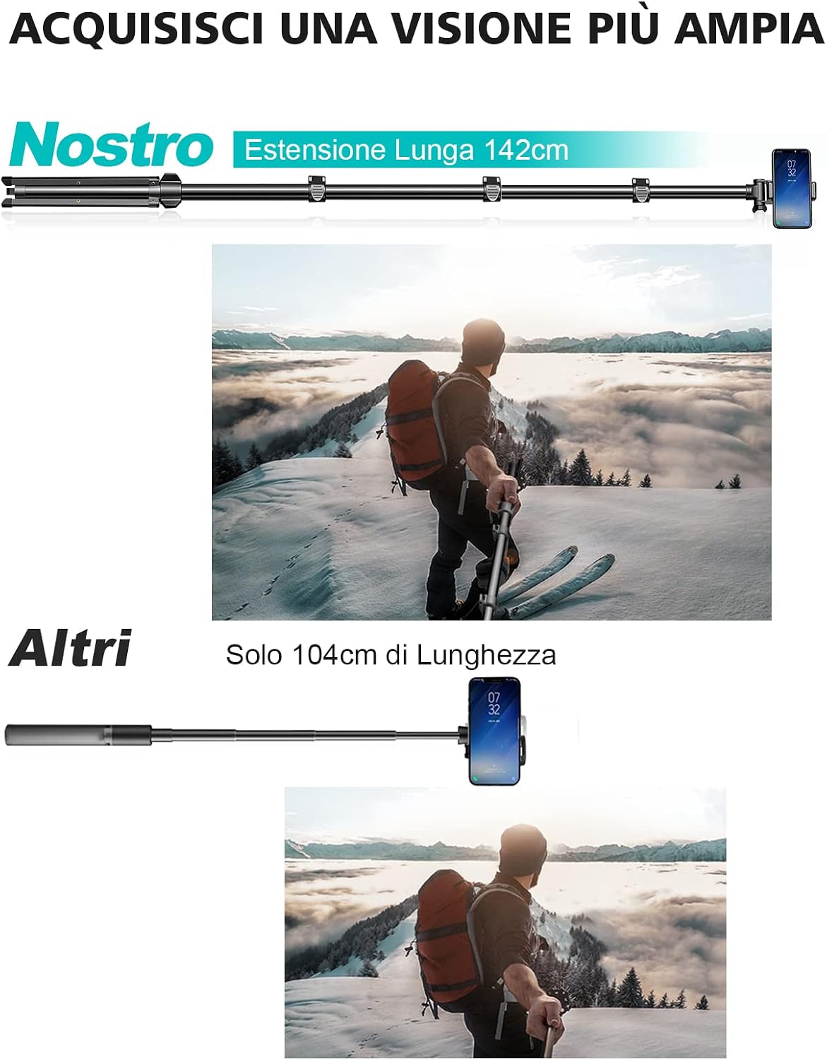 Thumbnail 5 de CIRYCASE 142cm/55.9" Treppiede Smartphone Estensibile All-In-1 con Telecomando Bluetooth