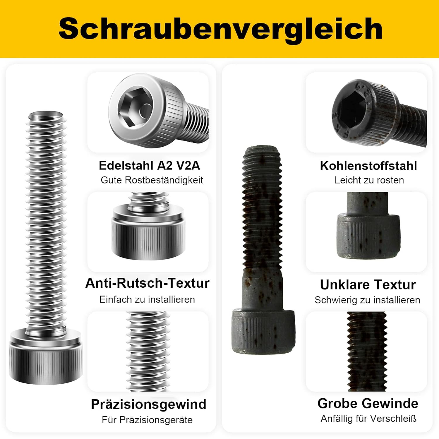 Thumbnail 3 de Zuyya M4x16 mm Schrauben – 120 Stück, Innensechskant, Zylinderkopfschrauben aus Edelstahl A2 V2A