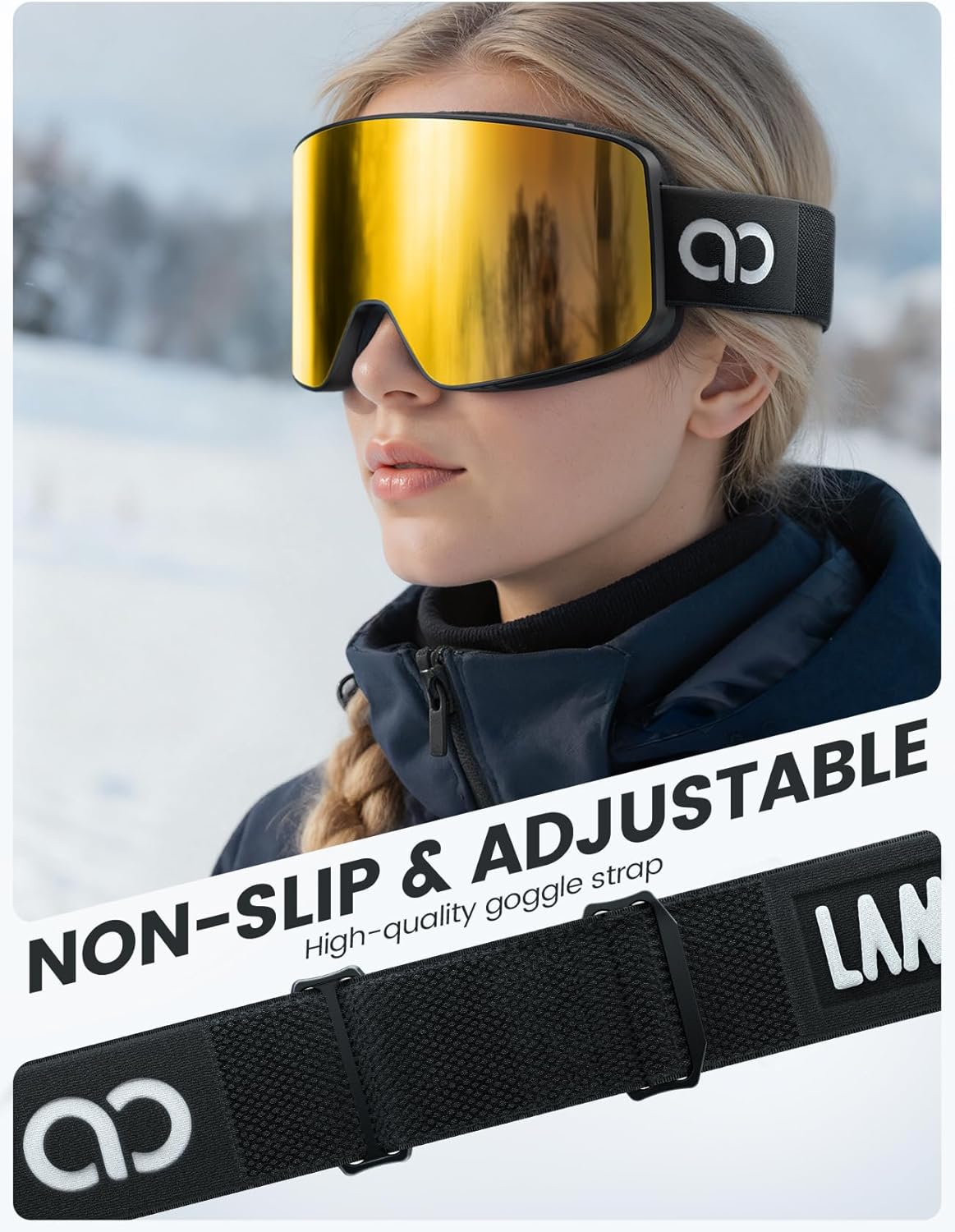 Detalle 2 de Lamicall Ski Goggles with HD anti-fog double-lens, UV400 protection and wide OTG fit (Cat 3)
