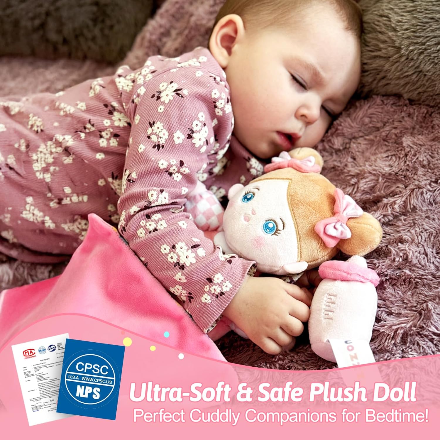 Thumbnail 2 de OUOZZZ 10" Tulip Pink Soft Baby Doll for 1-Year-Olds (First Birthday Gift)