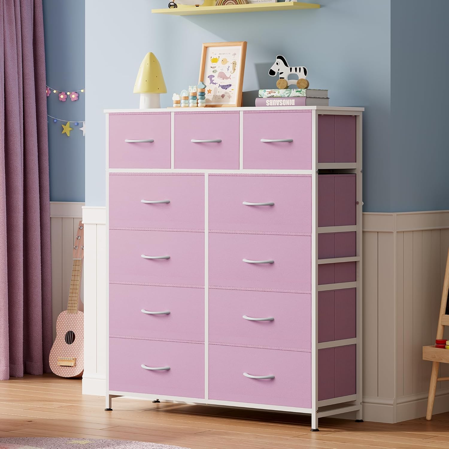 Thumbnail 3 de WLIVE Tall 11-Drawer Fabric Dresser with Wood Top, Vintage Green