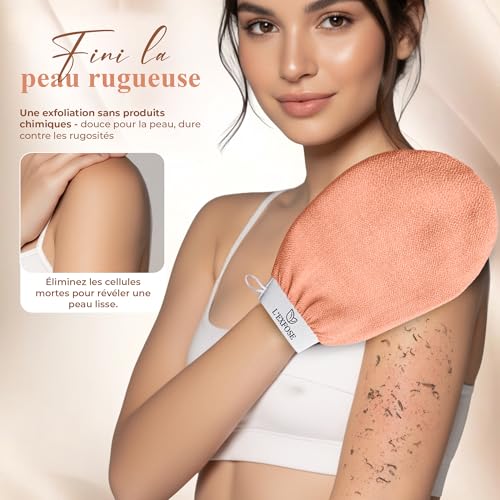 Detalle de Gant Exfoliant Corps pour la Douche en viscose 100% naturelle – L'Exfose, lot de 2