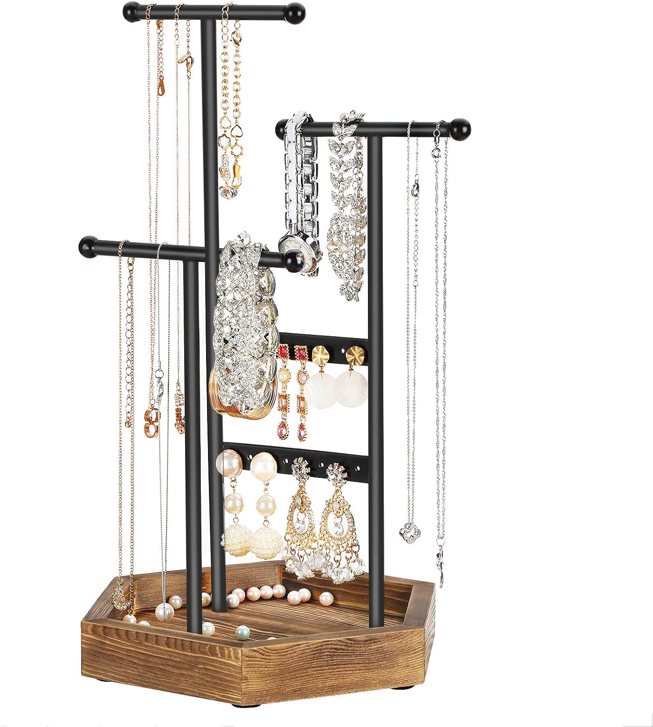 Thumbnail 6 de SONGMICS Caeley JJS03CB Jewellery Stand, 4 Storage Zones, Metal and Wood