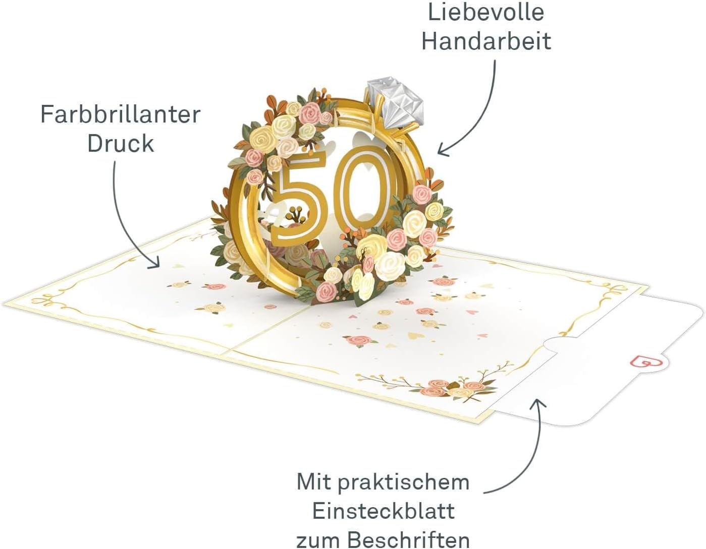 Thumbnail 1 de papercrush® Pop-Up Karte Goldene Hochzeit – edle 3D Glückwunschkarte zum 50. Hochzeitstag mit Kranz-Effekt