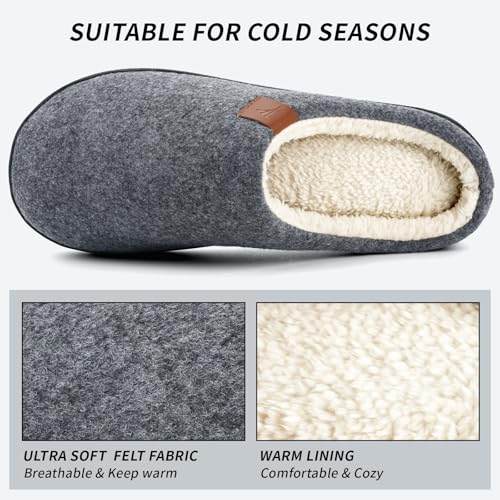 Detalle 2 de SROTRAS Pantofole uomo in feltro grigio, suola antiscivolo, 44-45 EU