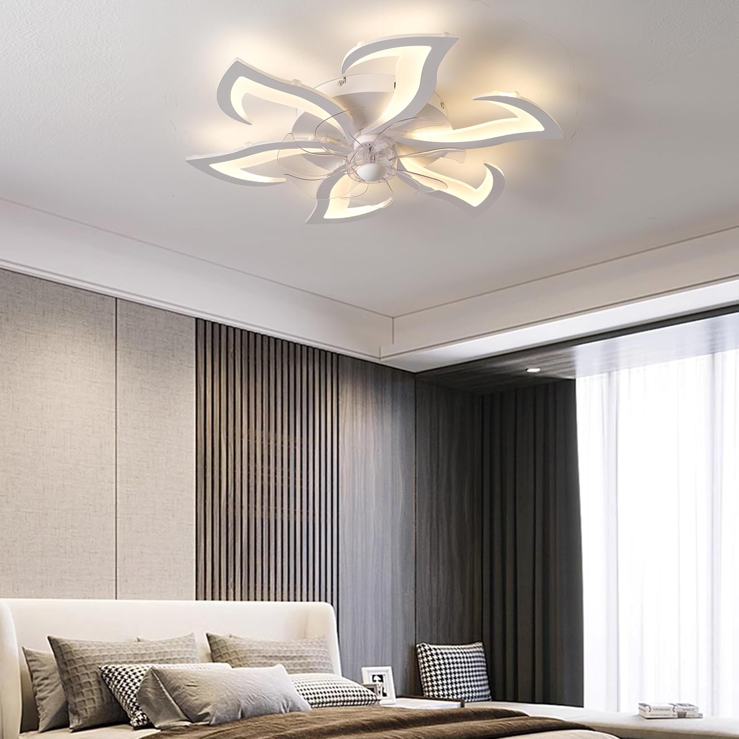 Detalle de MYYCX Ventilatore da Soffitto con Luce e Telecomando, Dimmerabile LED Plafoniere – 70 cm