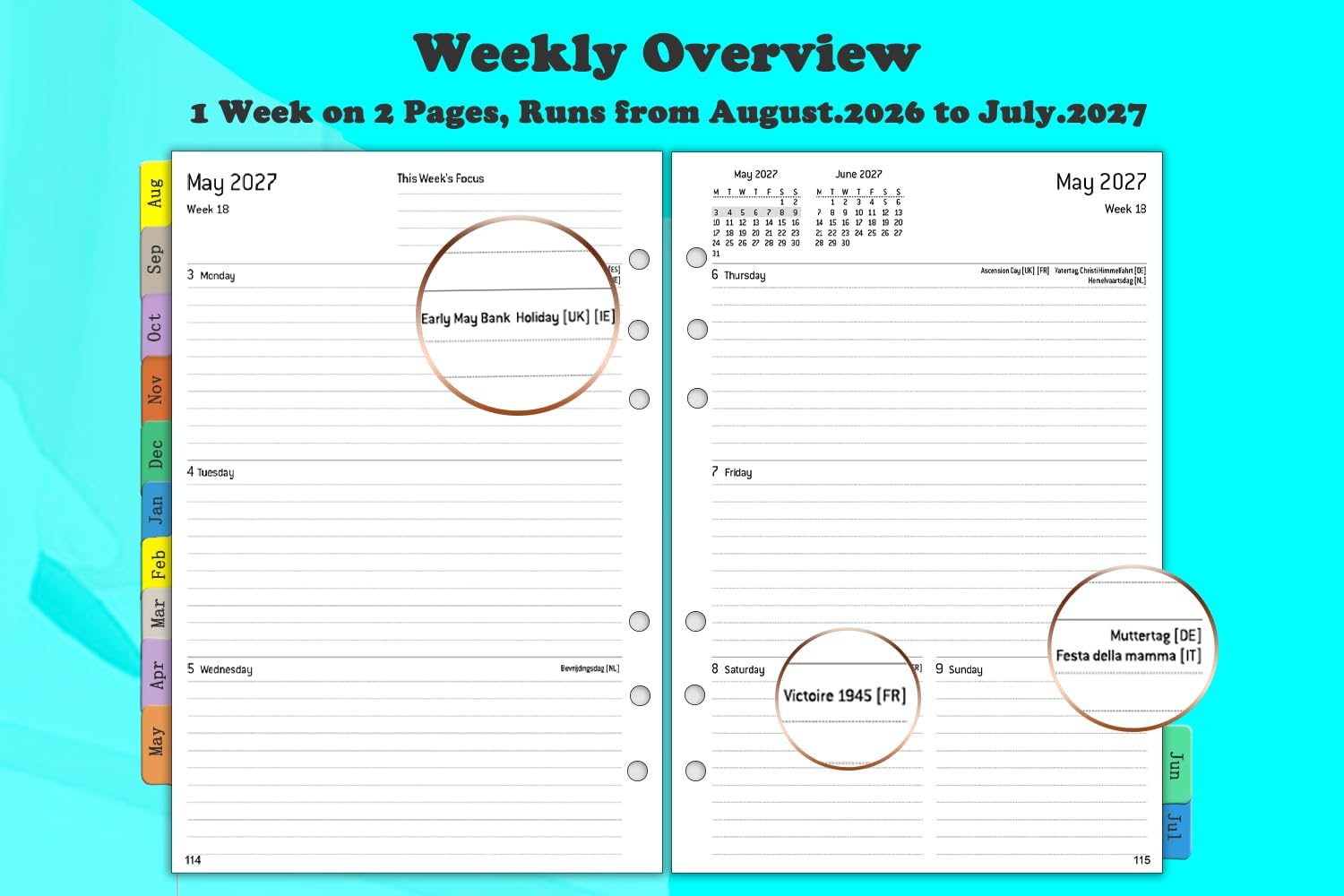 Thumbnail 3 de Academic Diary 2026/27 Refill A5 – Week on 2 Pages, with Tabs and Notes