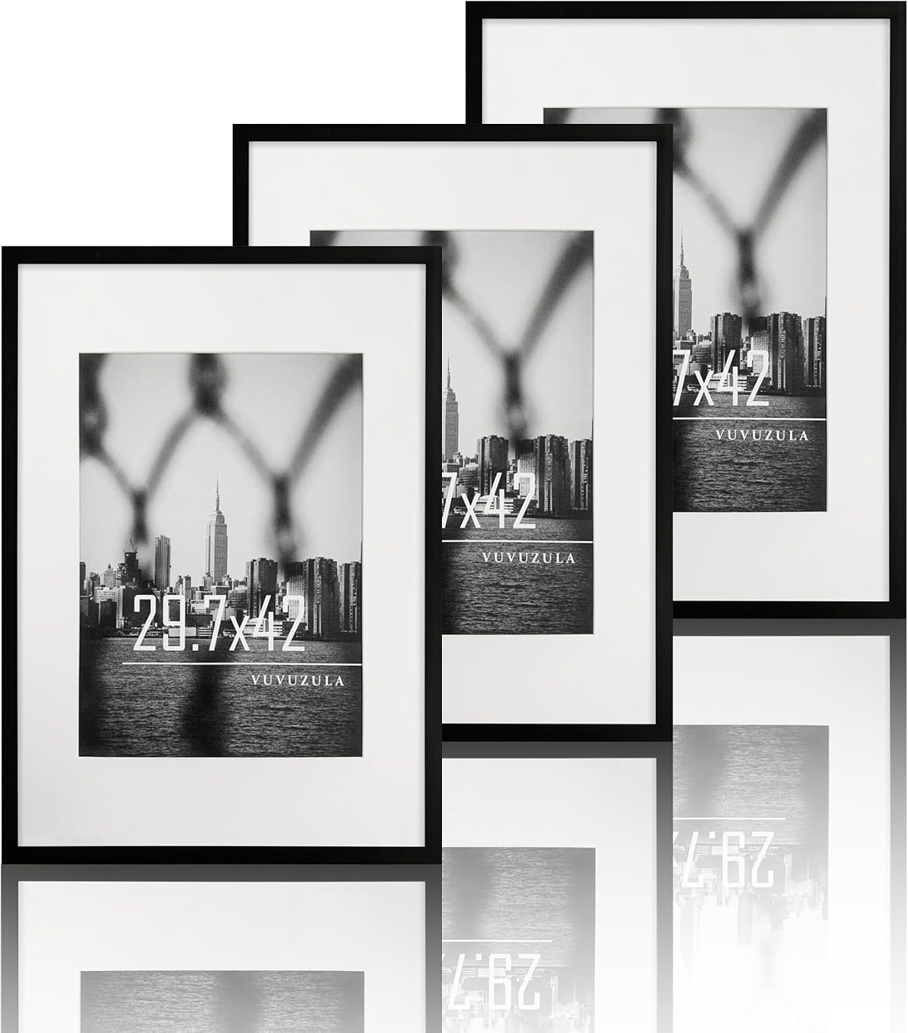 Thumbnail 6 de VUVUZULA Bilderrahmen 50x70 cm Schwarz im 3er-Set mit Passepartout – Posterrahmen aus Kunststoff