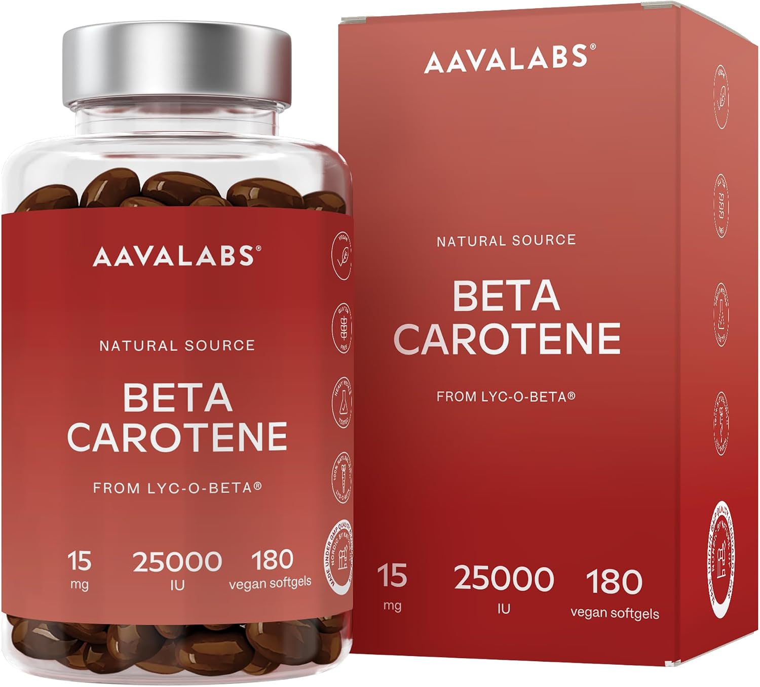 Detalle de AAVALABS Bèta-caroteen 25.000 IE, 180 vegan softgels met Lyc-O-Bèta