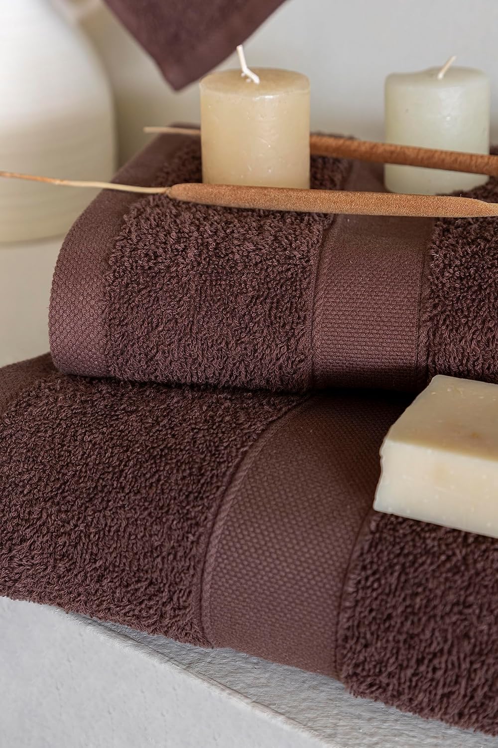 Thumbnail 3 de Todocama Lot de 2 Serviettes de Douche en coton 100% – 70 x 140 cm, chocolat, absorbantes et à séchage rapide