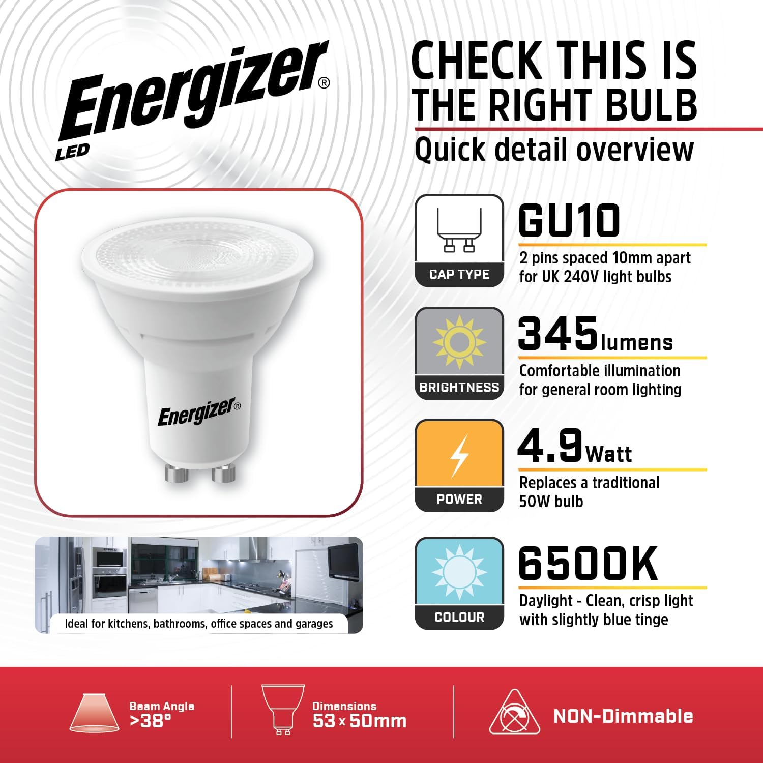 Detalle 2 de Energizer GU10 LED Bulb 6500K daylight, pack of 10