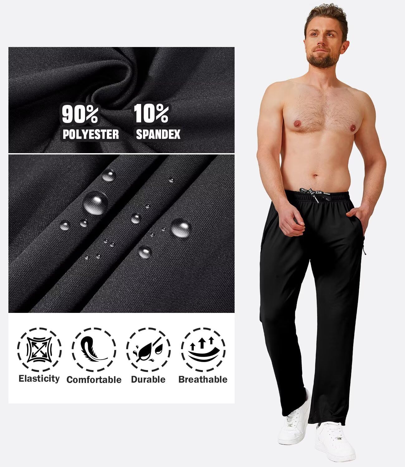 Detalle de lomsoe 3-Pack Men’s Athletic Pants with Zip Pockets (Lightweight Workout Sweatpants)