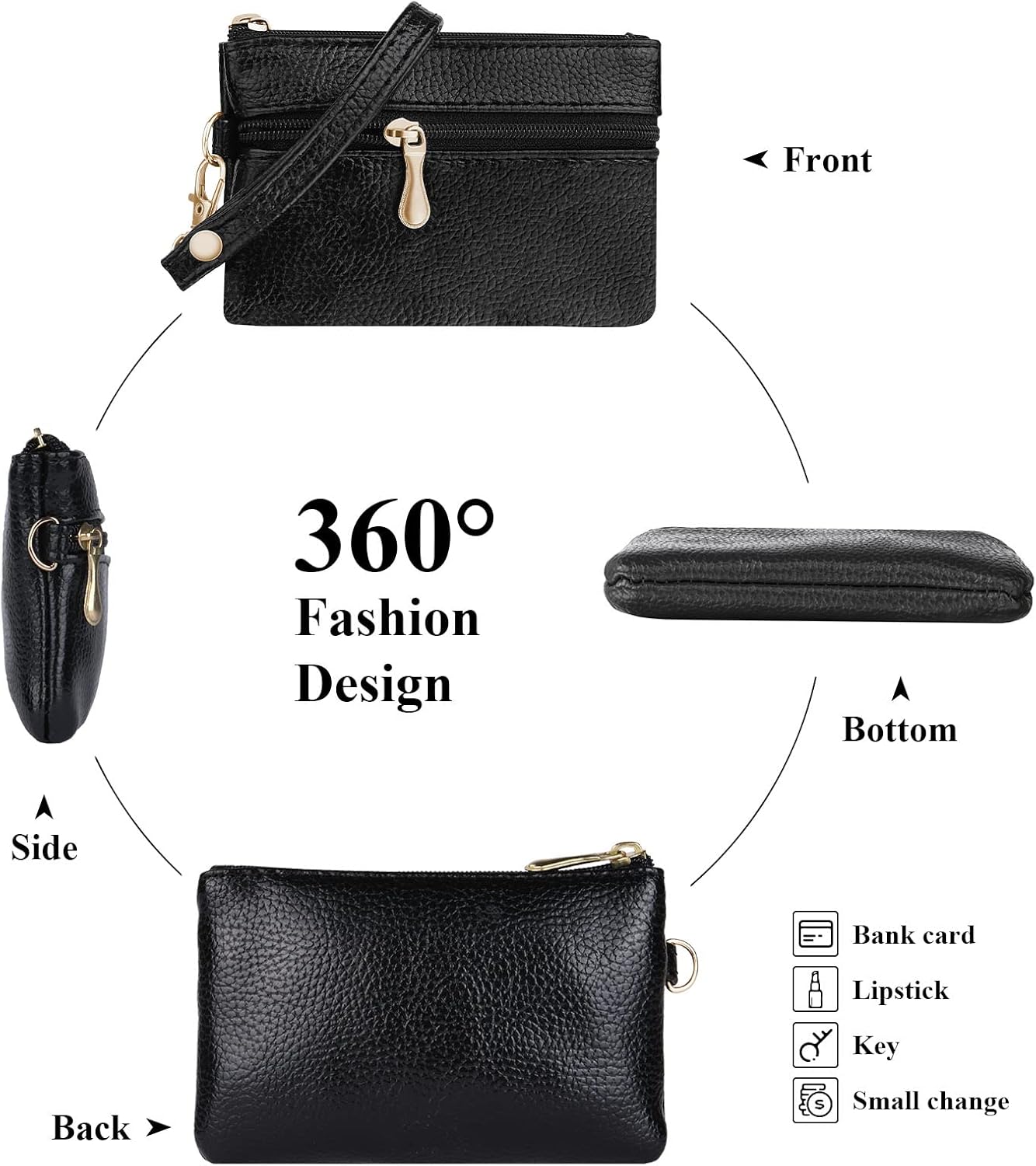 Detalle de Aucuu Petit Porte-Monnaie en Cuir – Mini porte-monnaie avec porte-clés et 2 compartiments, 12 × 8 cm