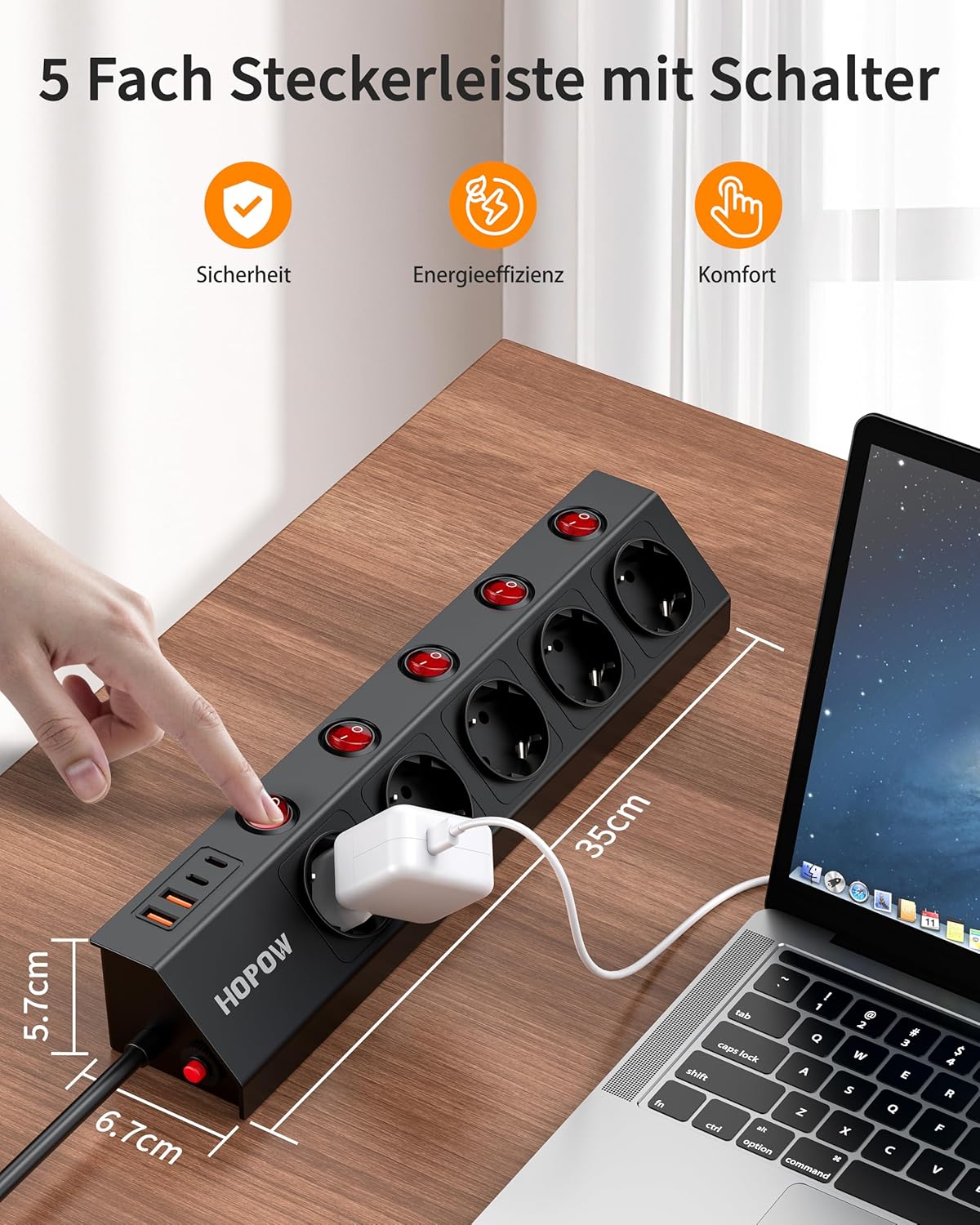 Thumbnail 1 de 5‑Fach Steckdosenleiste Einzeln Schaltbar 1700 J