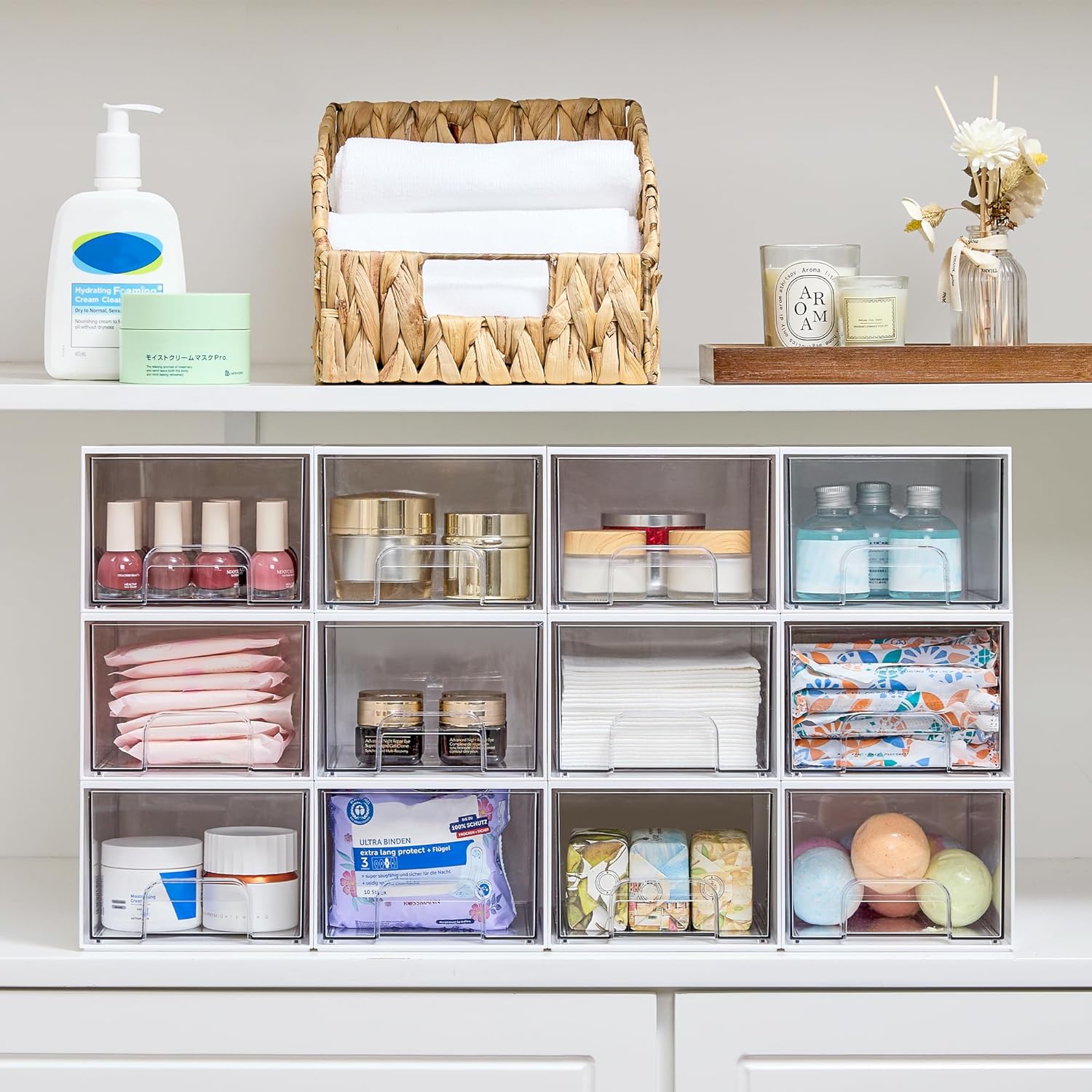 Thumbnail 1 de Vtopmart 4er-Set Kleine Stackable Storage Drawers – Transparentes Acryl-Organiser-Set in Weiß