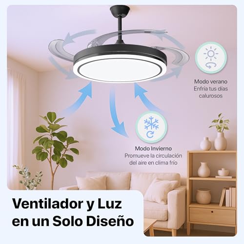Detalle 2 de Ventilador de Techo LED con Aspas Retráctiles y Control Remoto de LEDUNI (66W)
