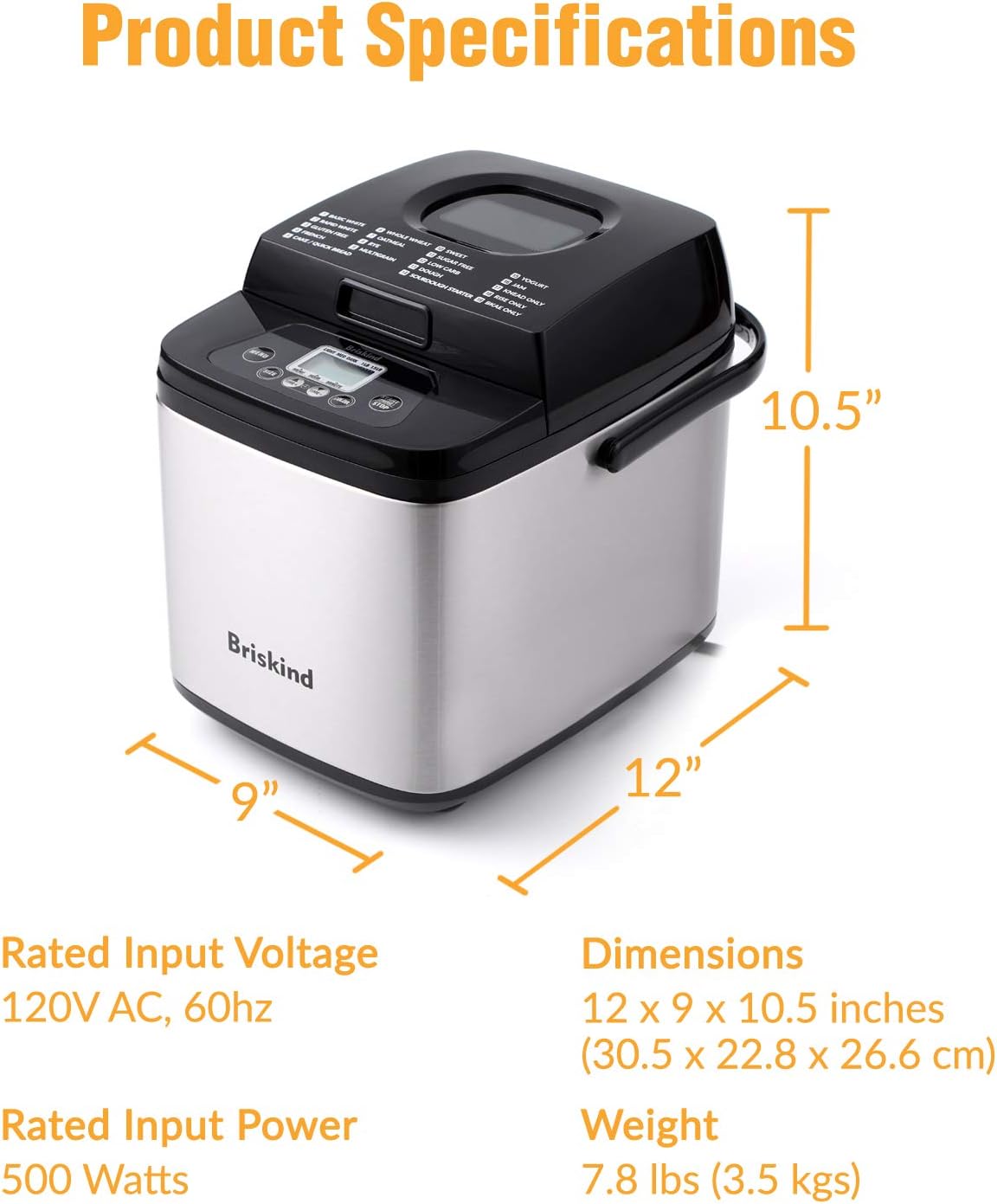 Detalle de Briskind BM8605 Compact Bread Maker, 19 Menus, 1 and 1.5 lb Loaves