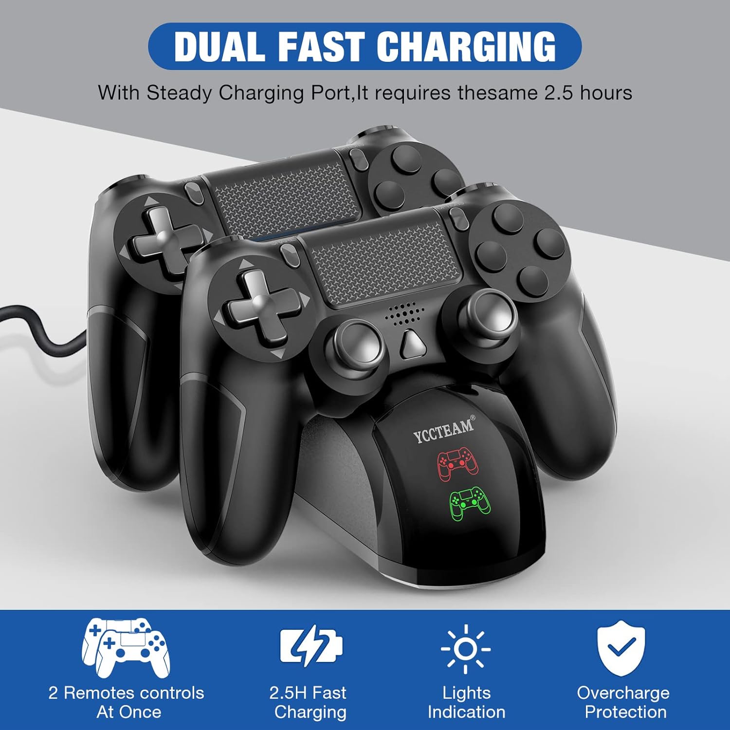 Detalle de PS4 Controller Charger: Fast Dual USB Dock for PS4/PS4 Pro/PS4 Slim